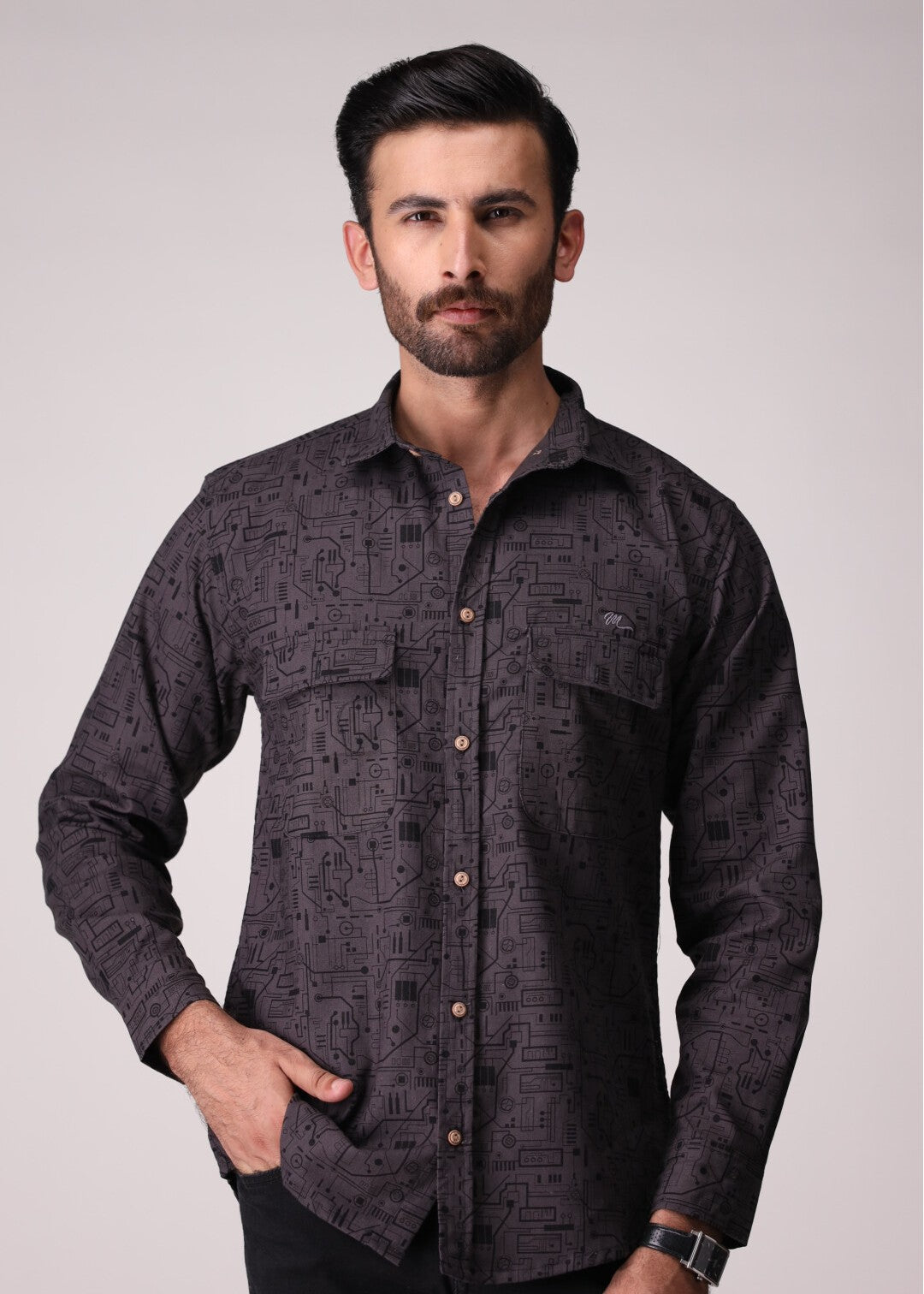 flannel Casual Shirt in Charcoal black