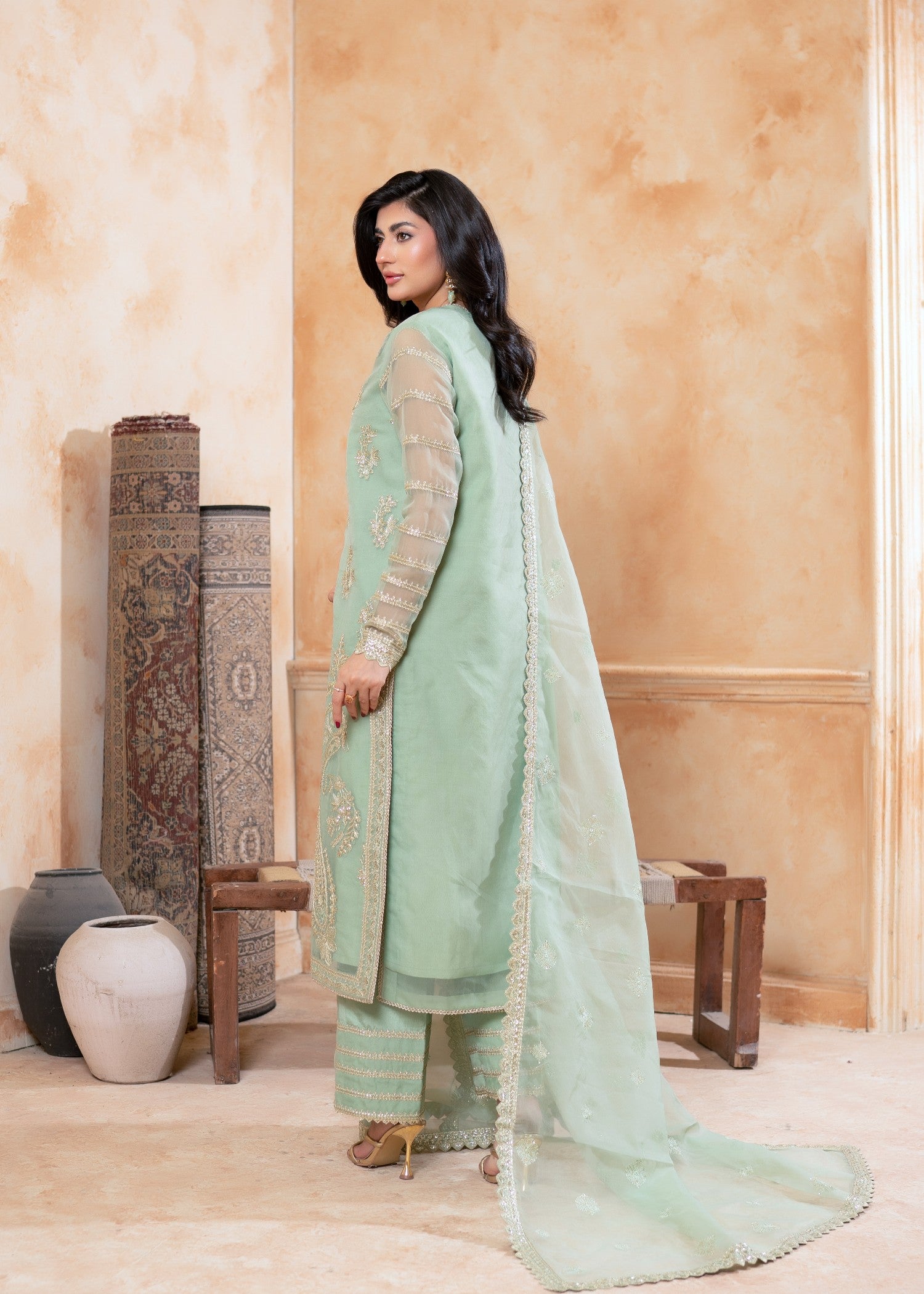 organza Kurta Set in Mint green