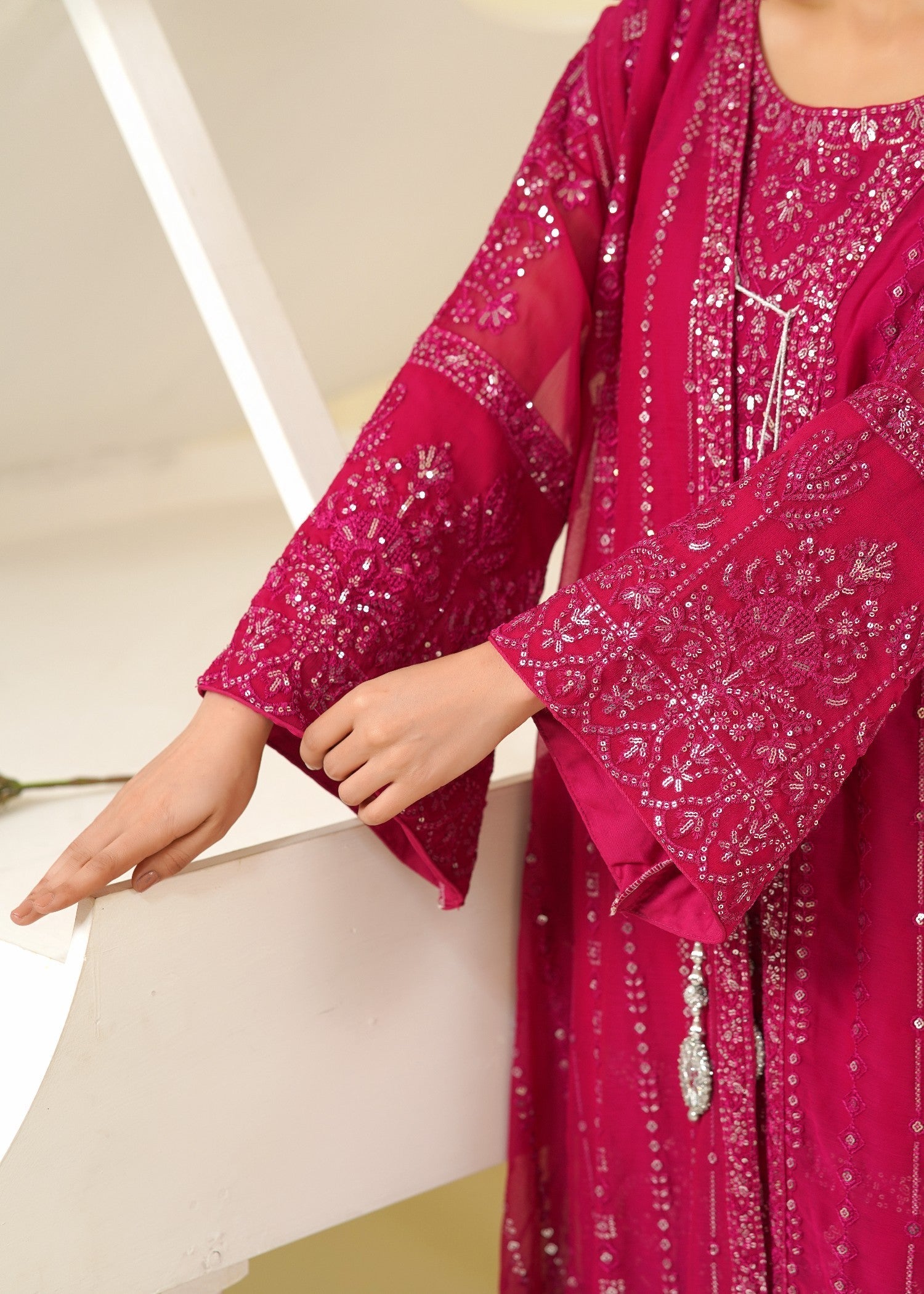 chiffon Gown in Hot pink