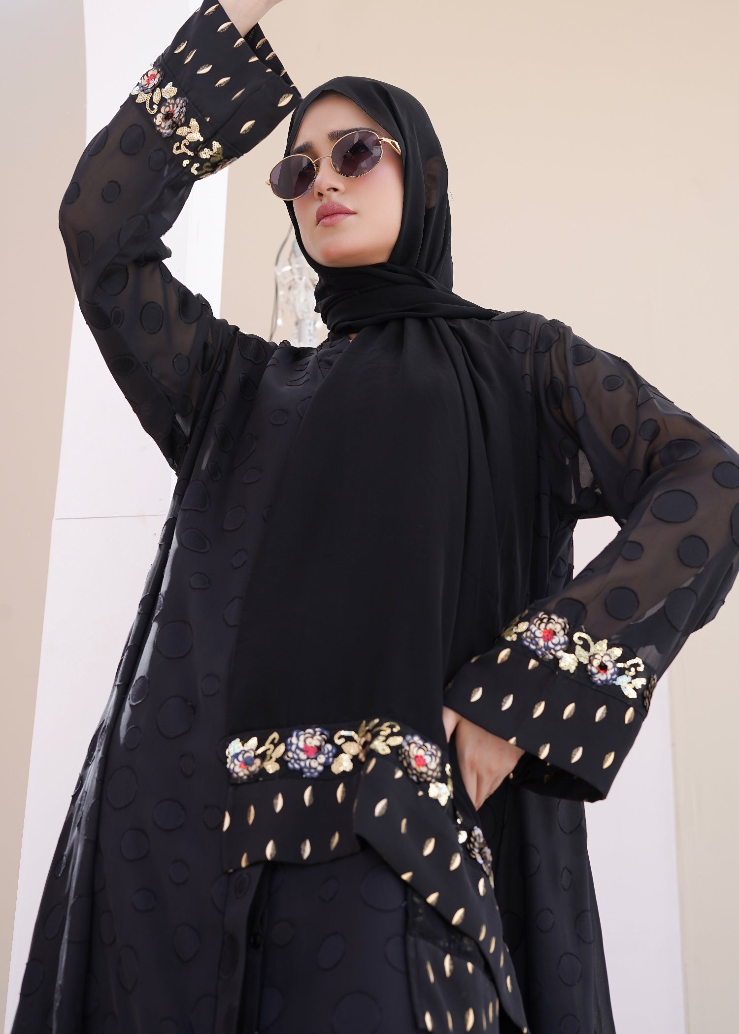 georgette chiffon Abaya in Black