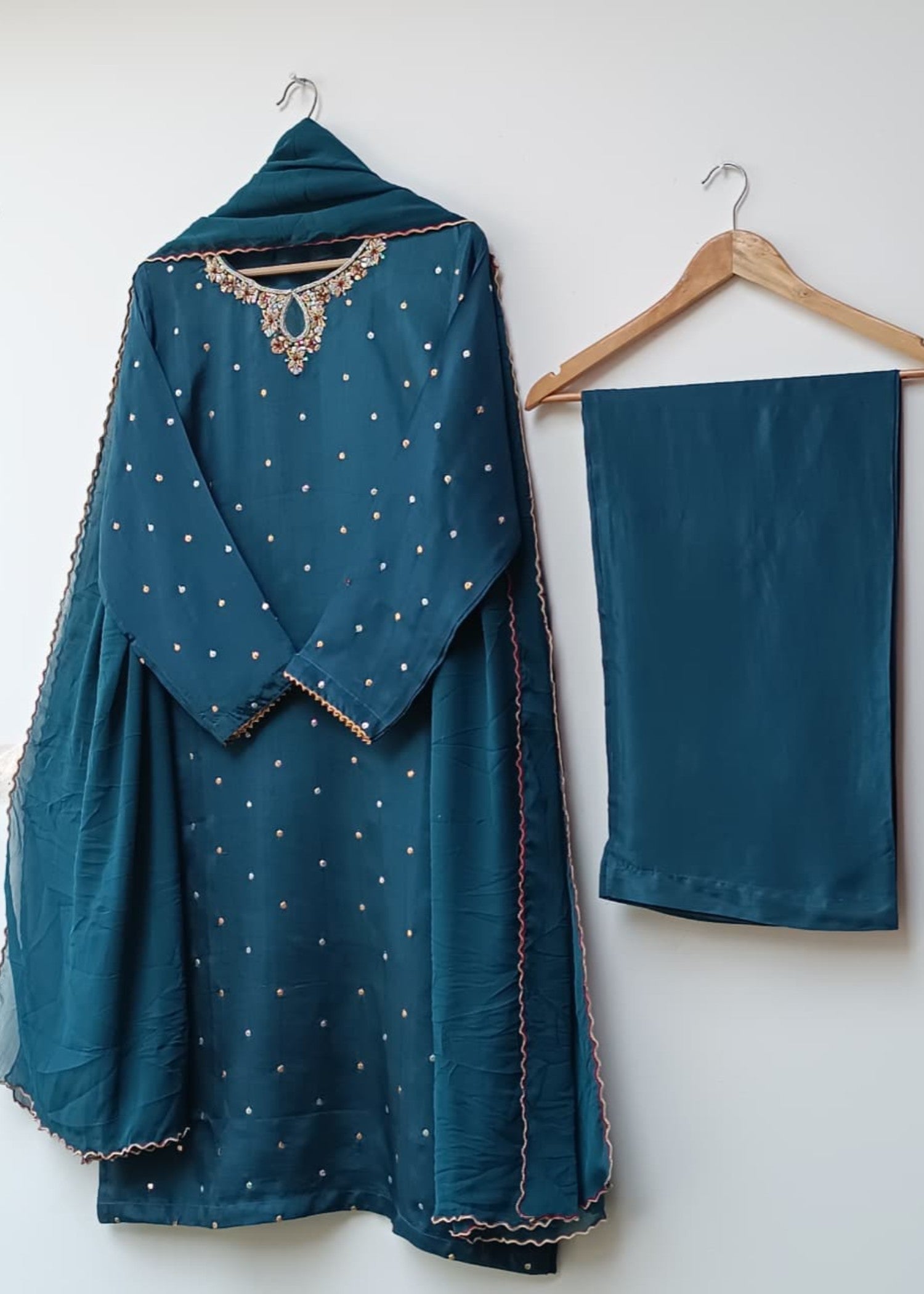tussar silk Kurta Set in Teal