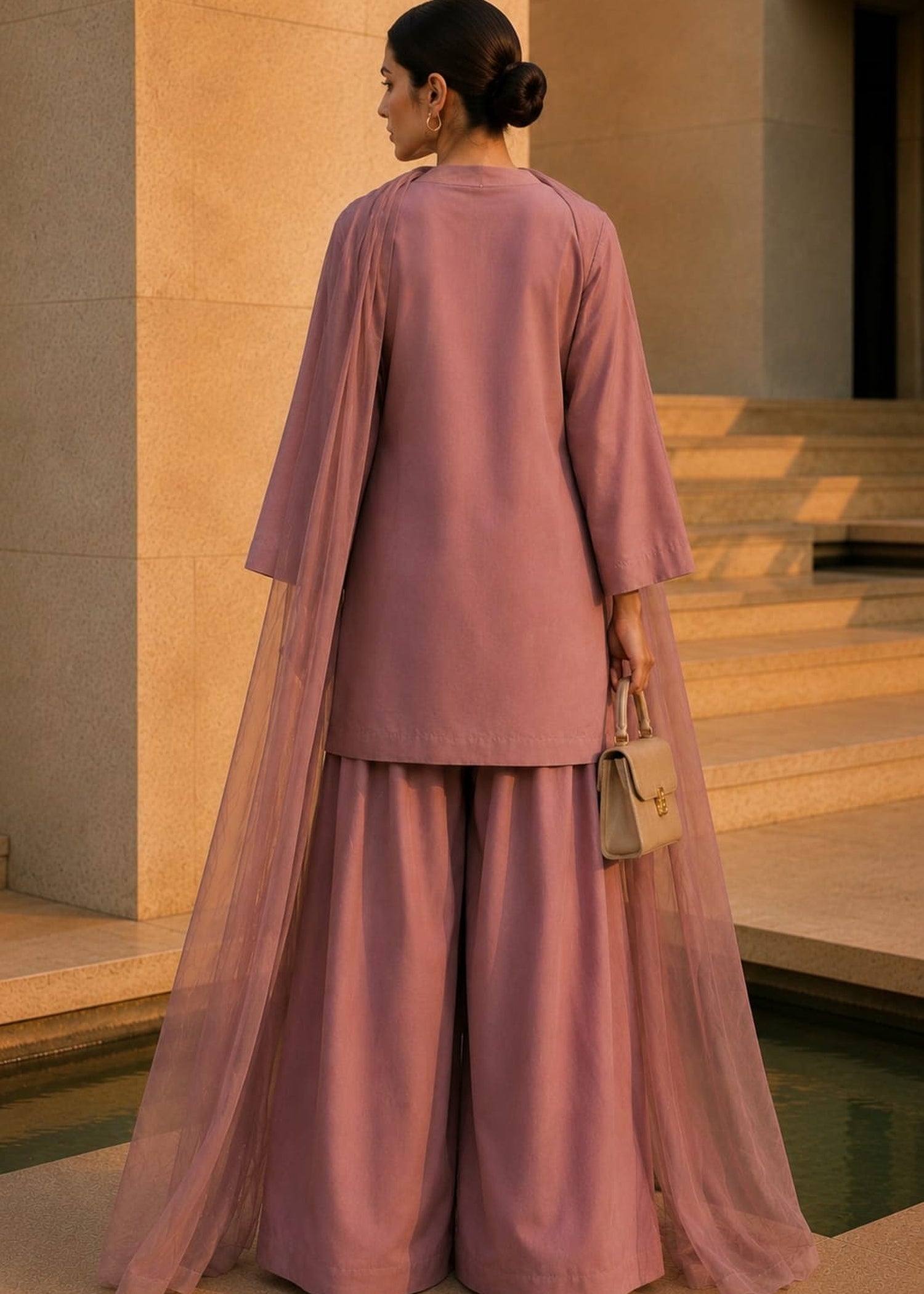pure cotton Kurta Set in Tea rose pink