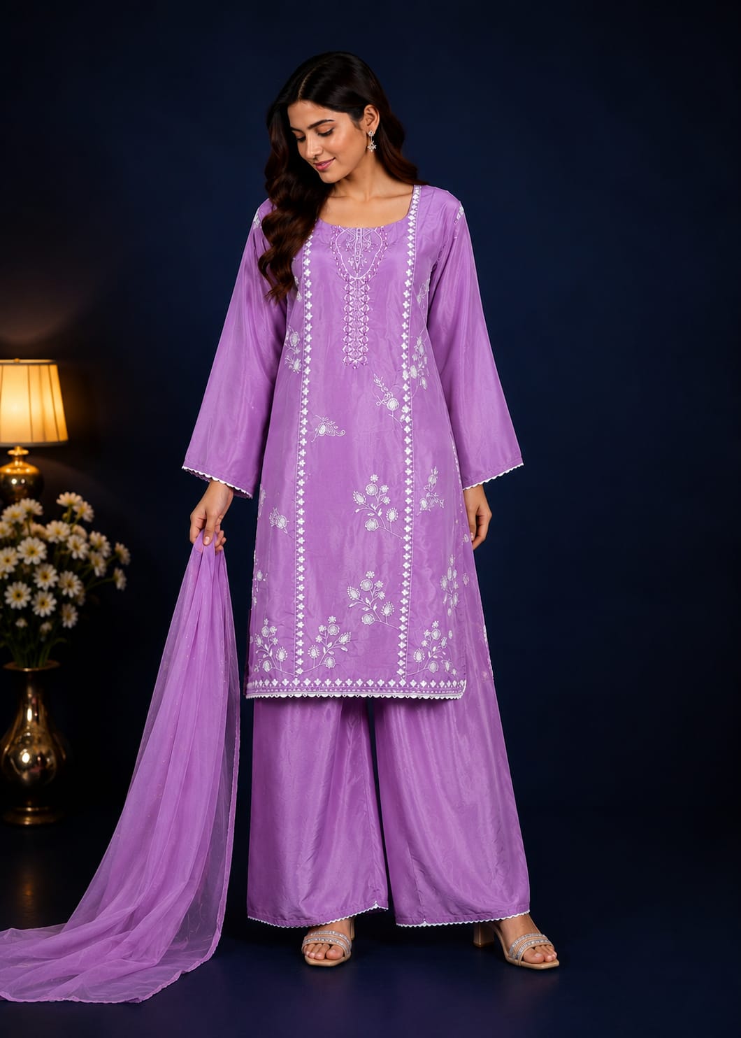 raw silk Kurta Set in Purple