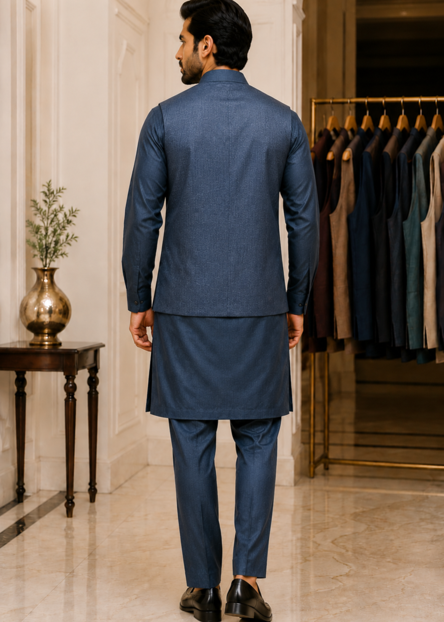 textured wash & wear Waistcoat in Midnight blue