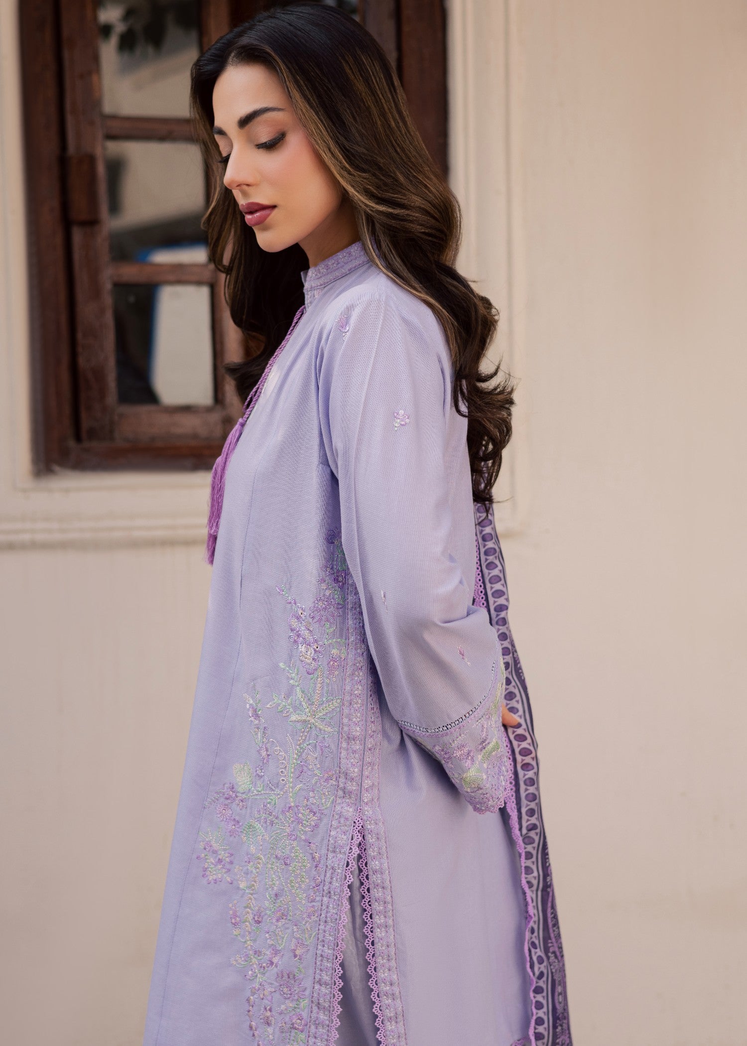 dobby Kurta Set in Lilac