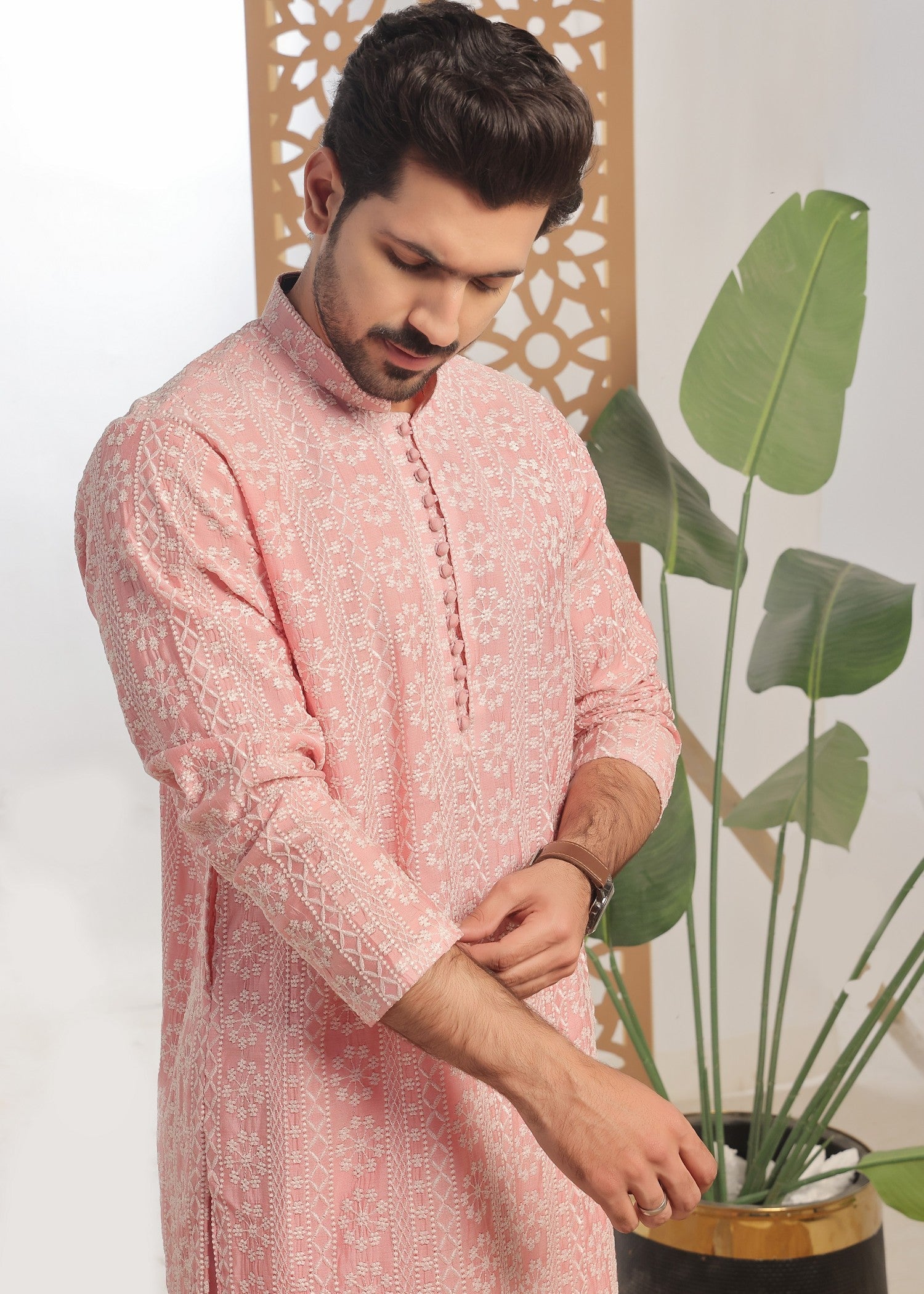 cotton silk Kurta Set in Rose pink
