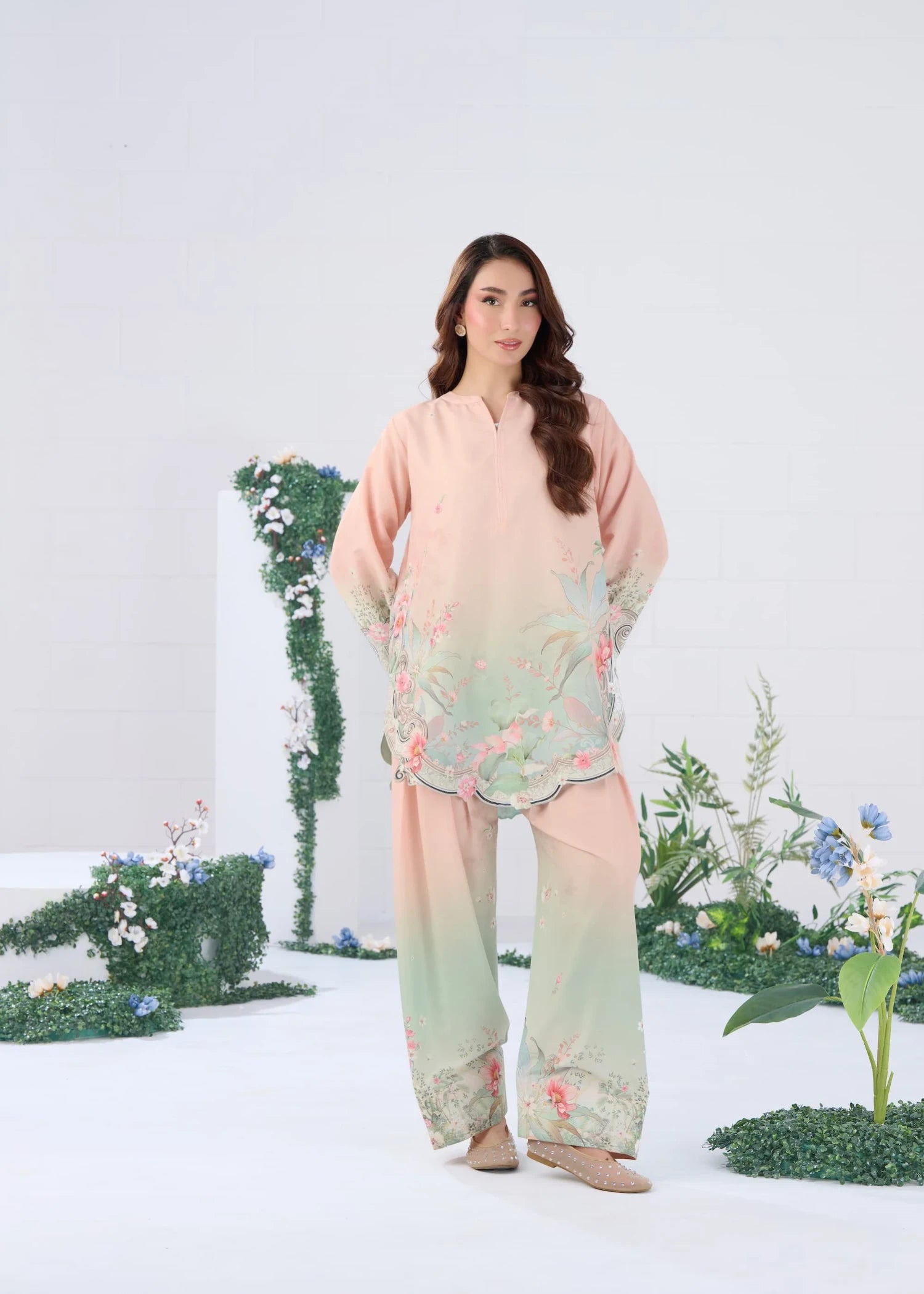 raw silk Kurta Set in Pink, mint green