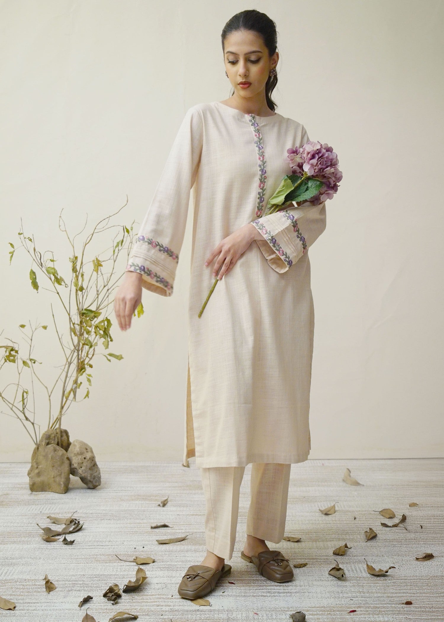 khaddar Kurta Set in Ivory