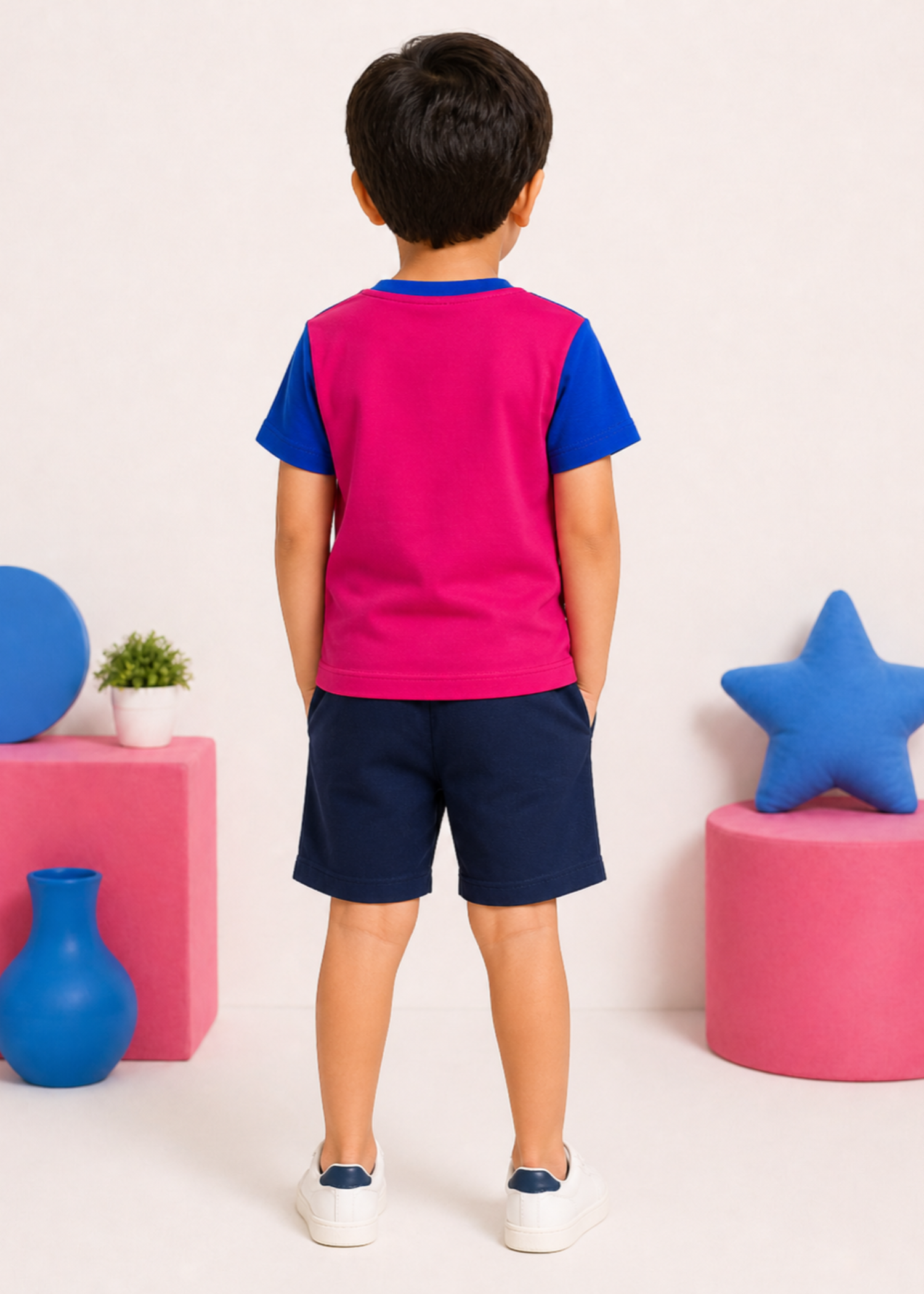 single jersey knit T Shirt in Royal blue, lollipop pink