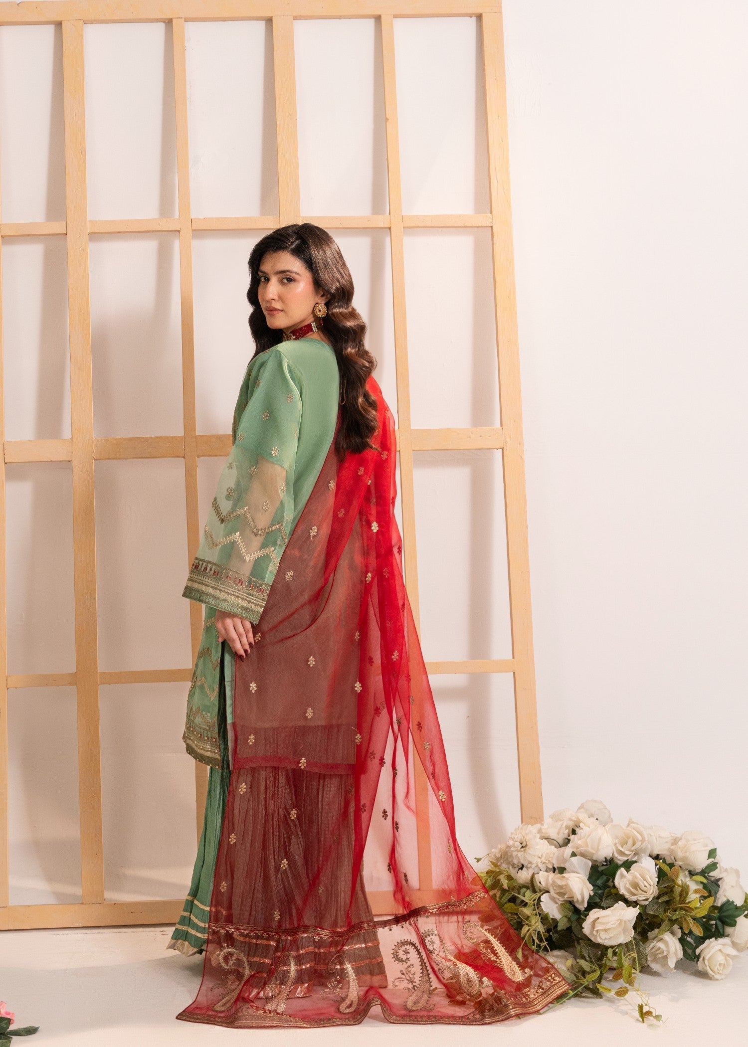 organza Sharara in Pistachio green