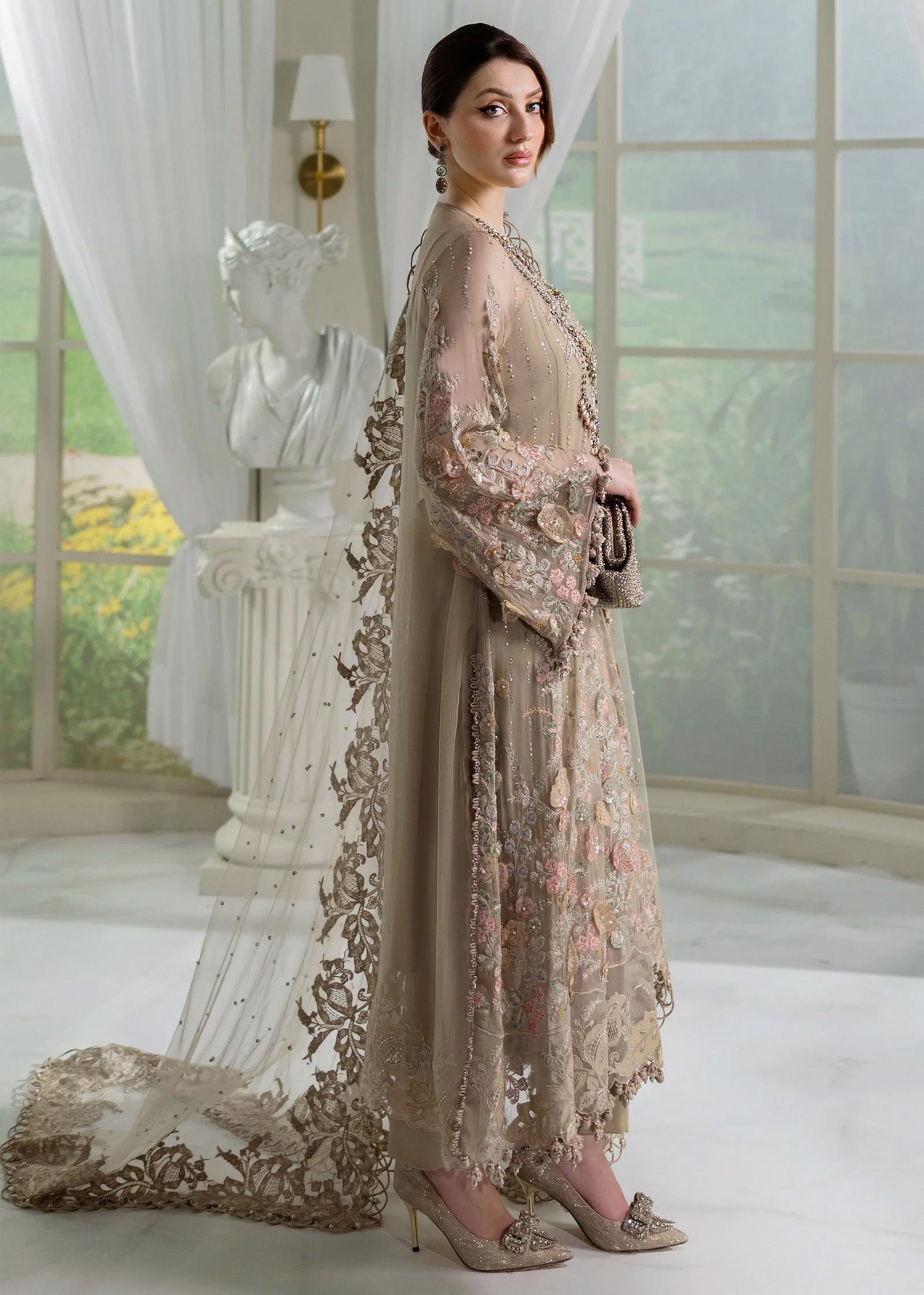 organza Unstitched in Beige