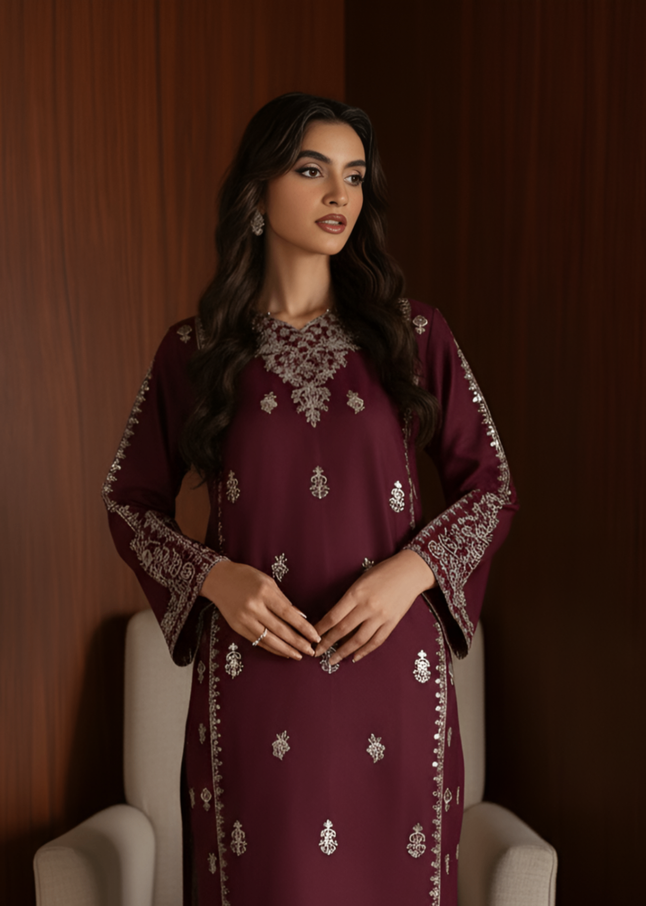 linen Kurta Set in Wine