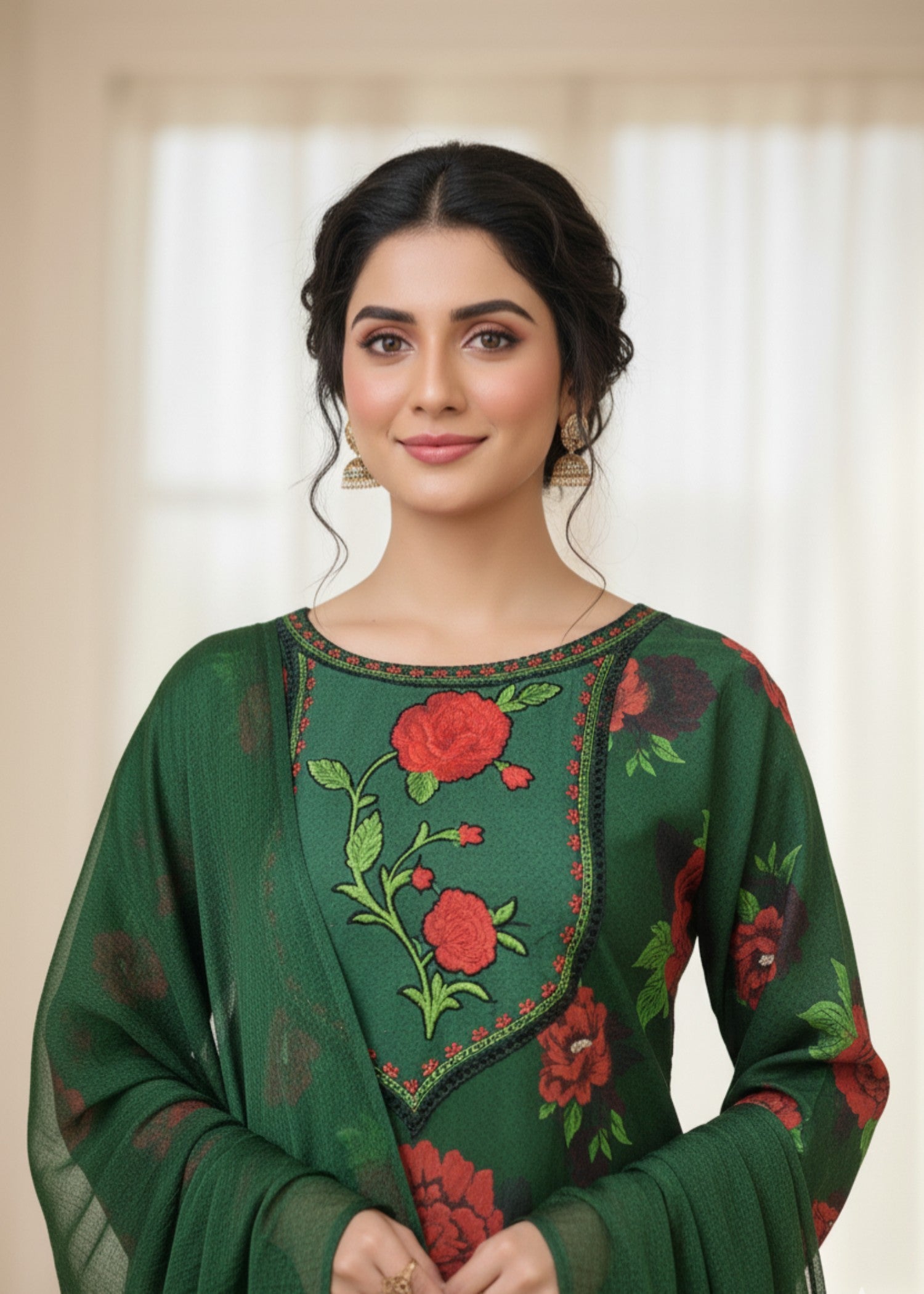 pure silk chiffon Kurta Set in Green