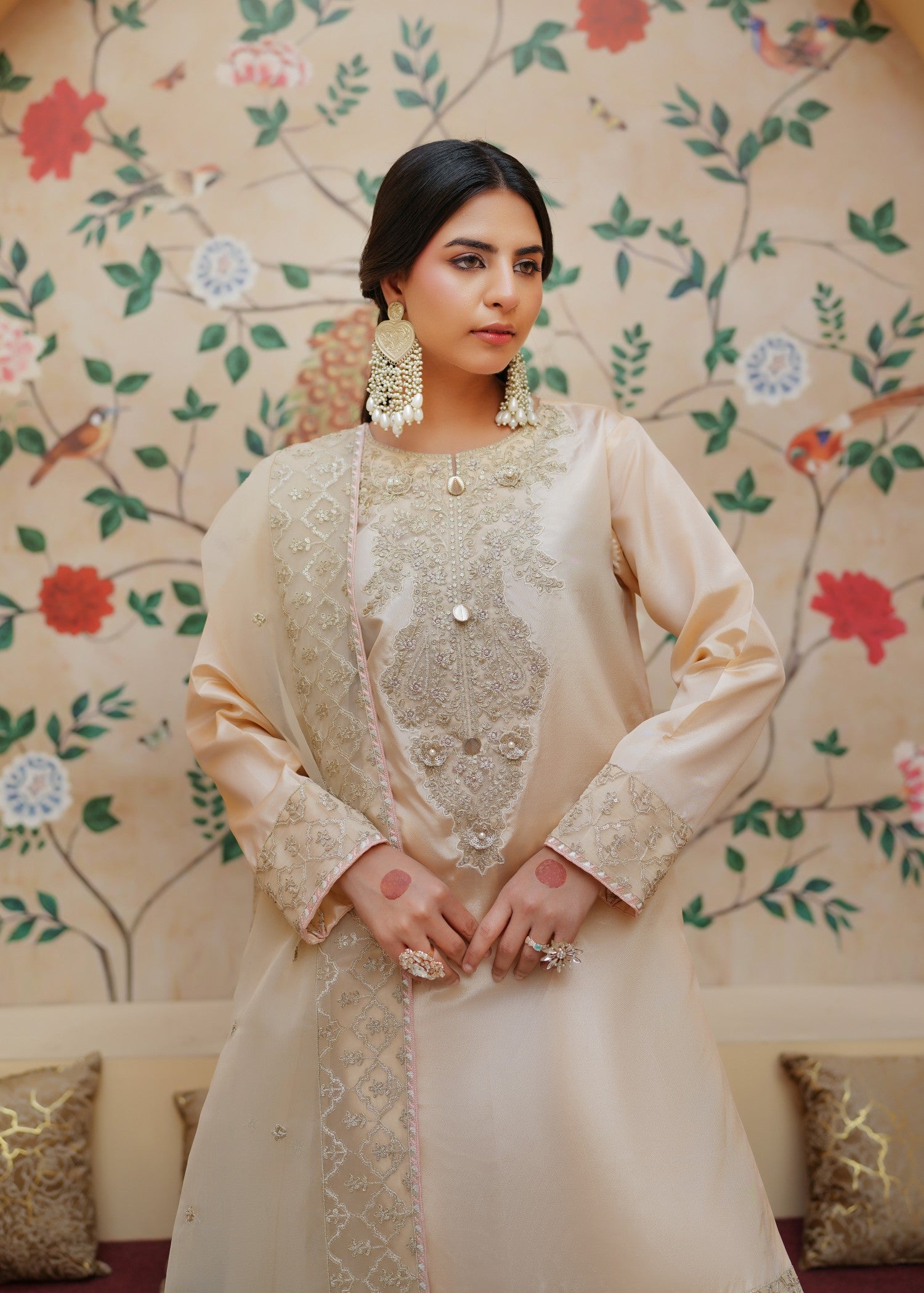 silk Gharara in Ivory