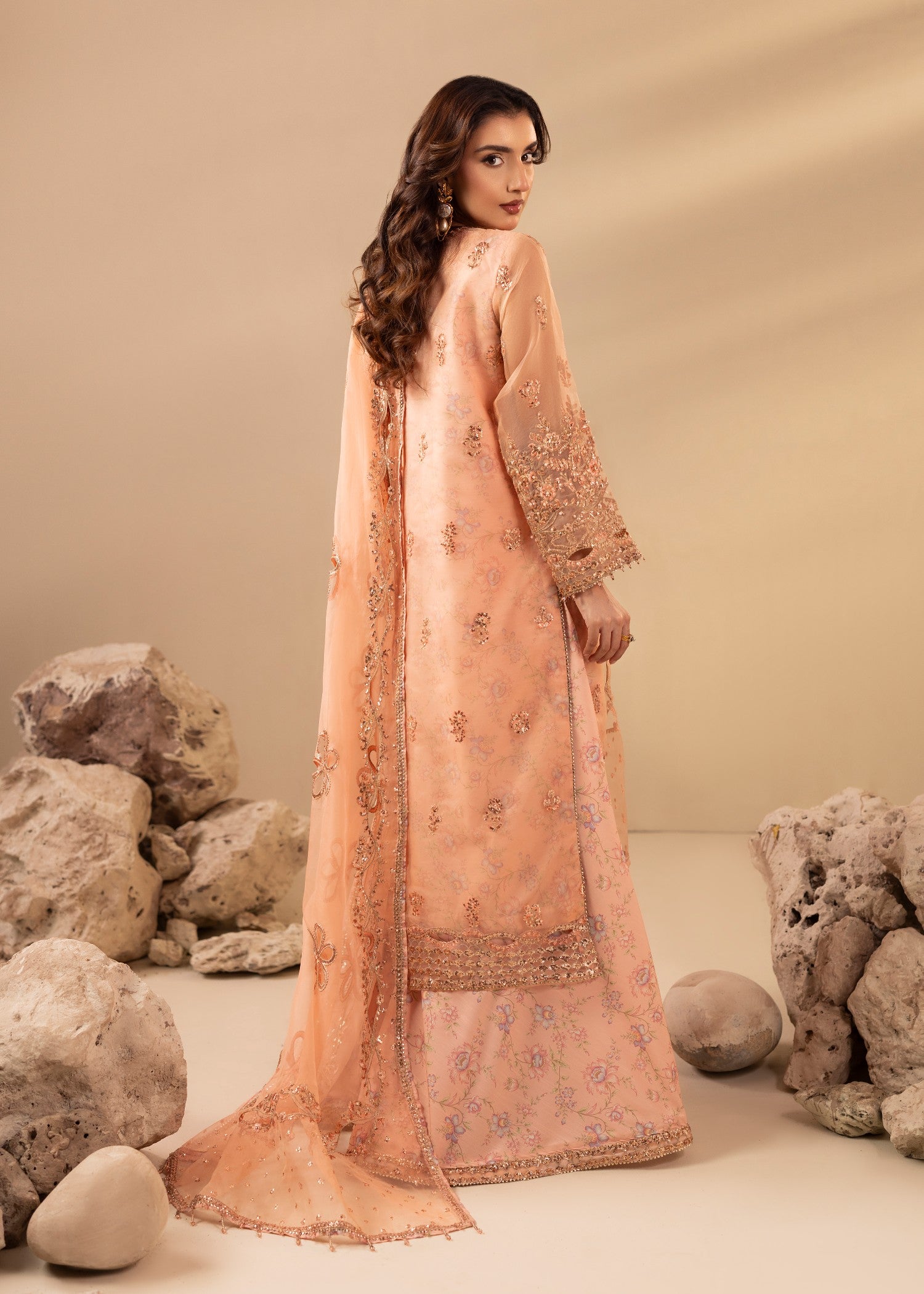 organza Sharara in Peach pink