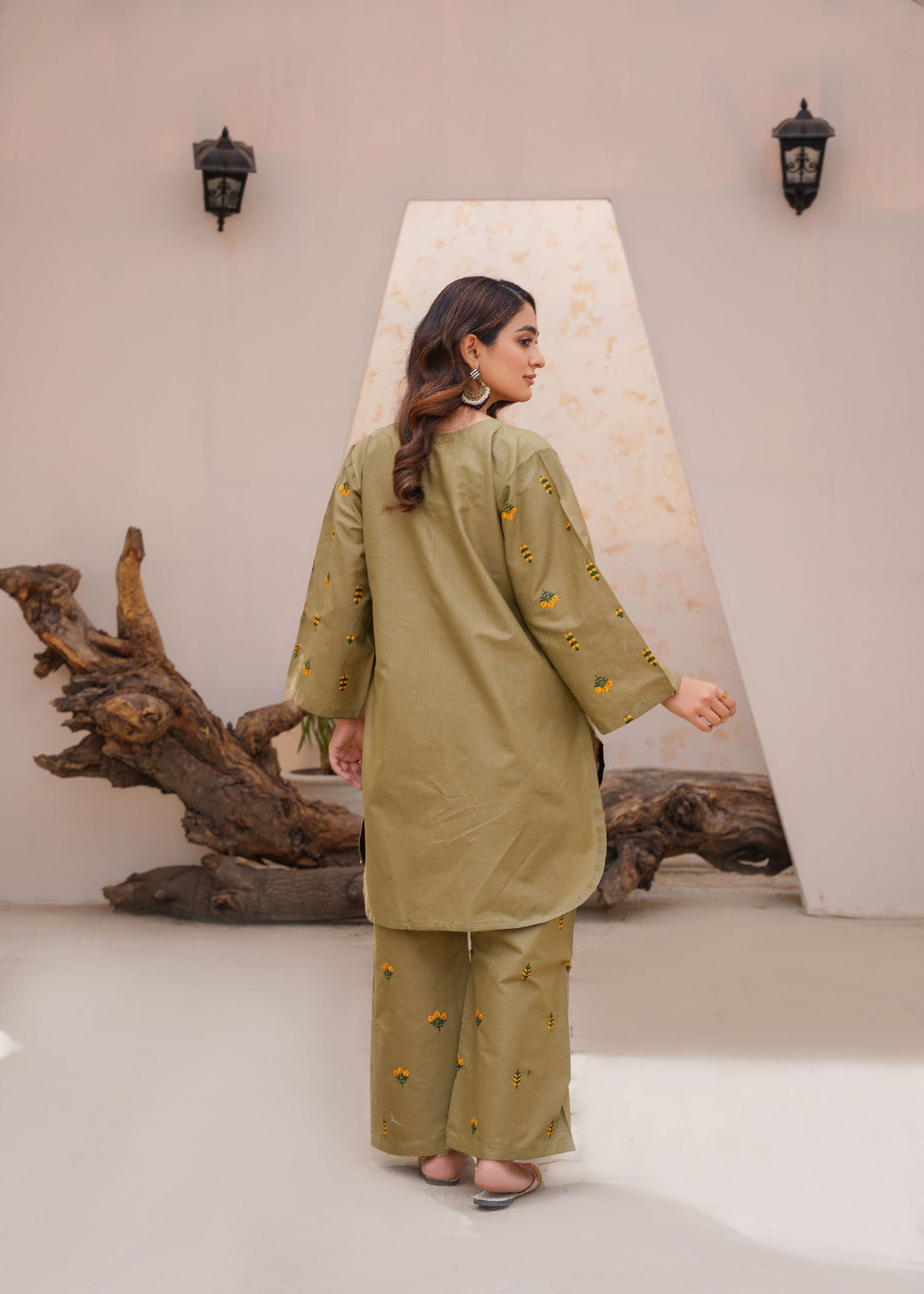 cotton dobby Kurta Set in Olive green