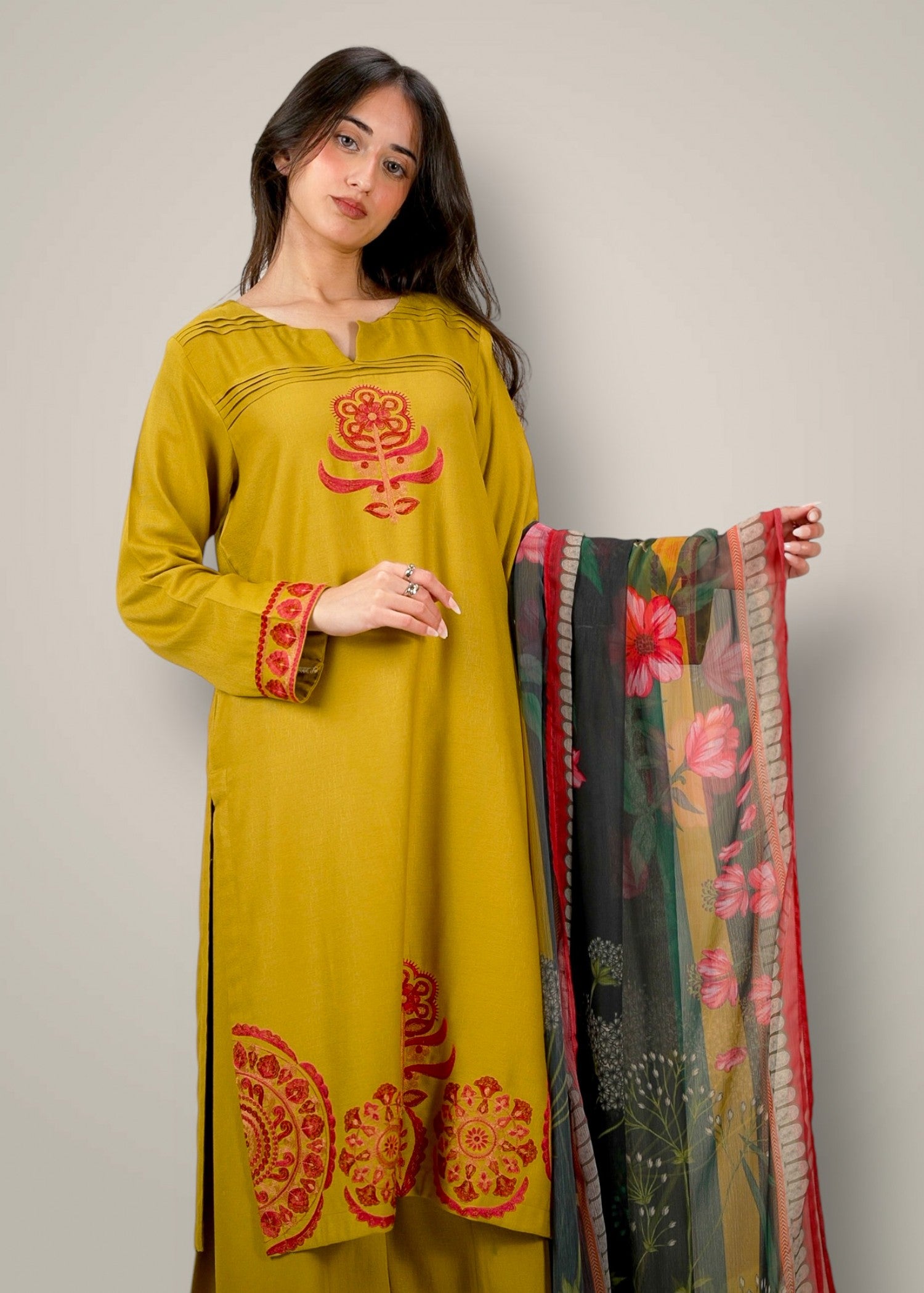 khaddar Kurta Set in Ochre orange