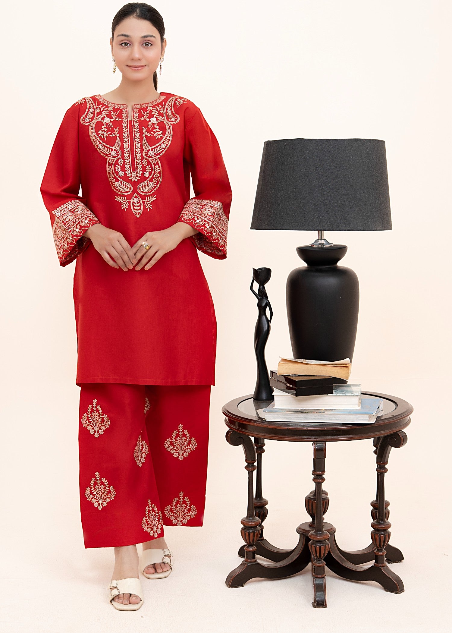 lawn cotton Kurta Set in Red