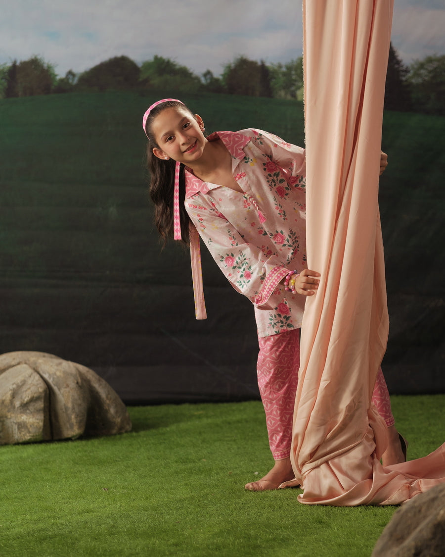 lawn cotton Kurta Set in Blush pink