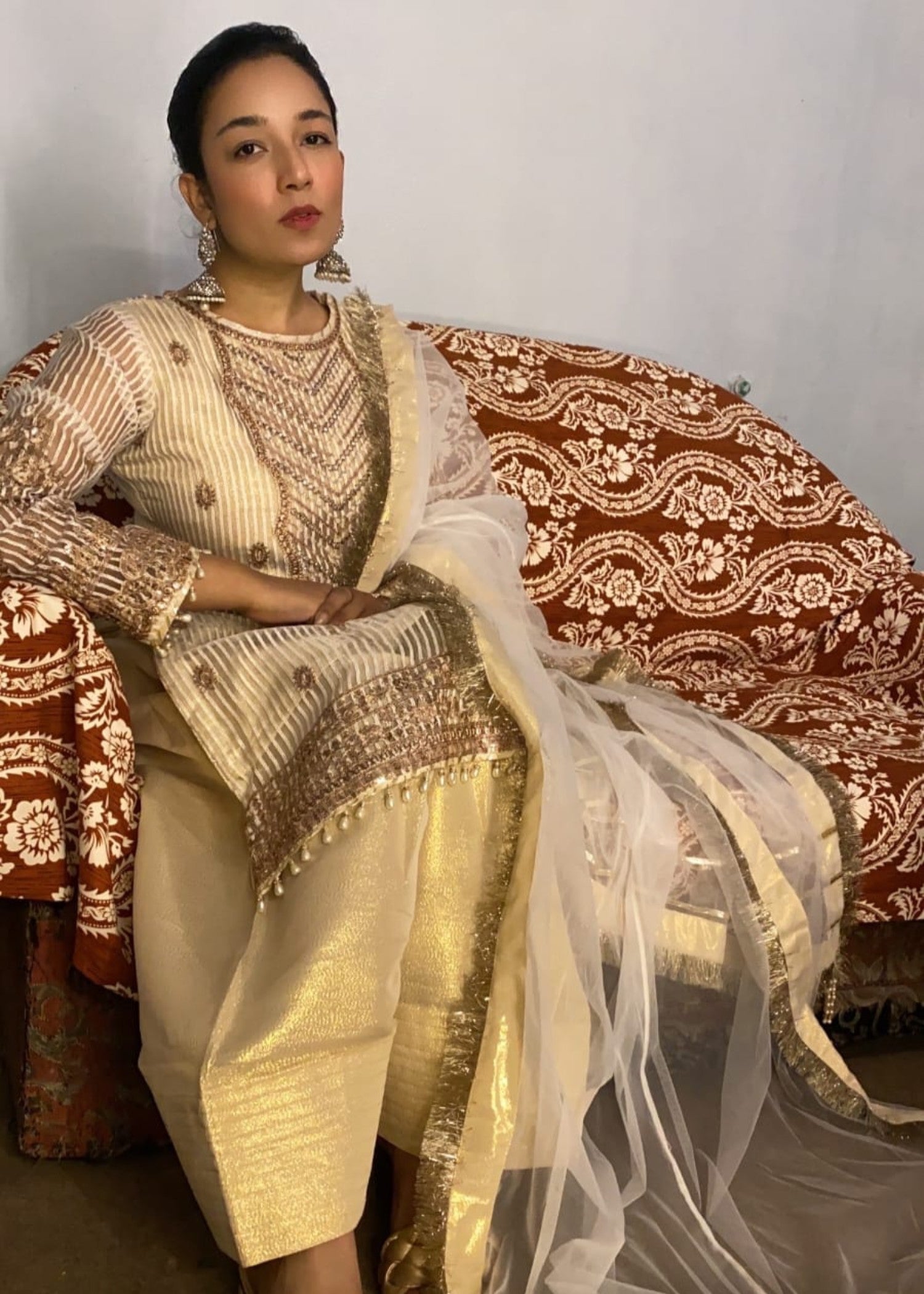zari organza Kurta Set in Mari gold