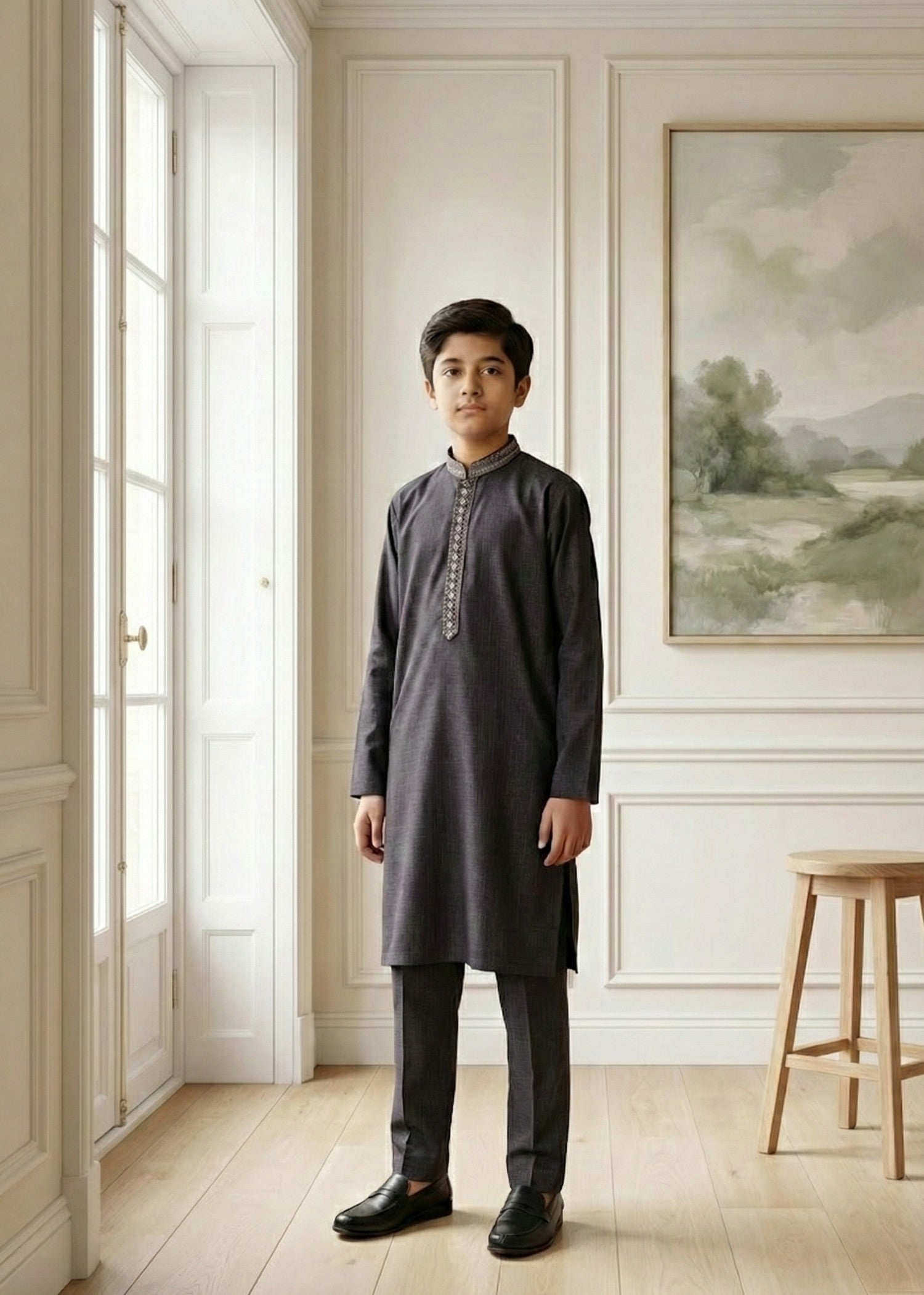 textured wash & wear Kurta Set in Brown