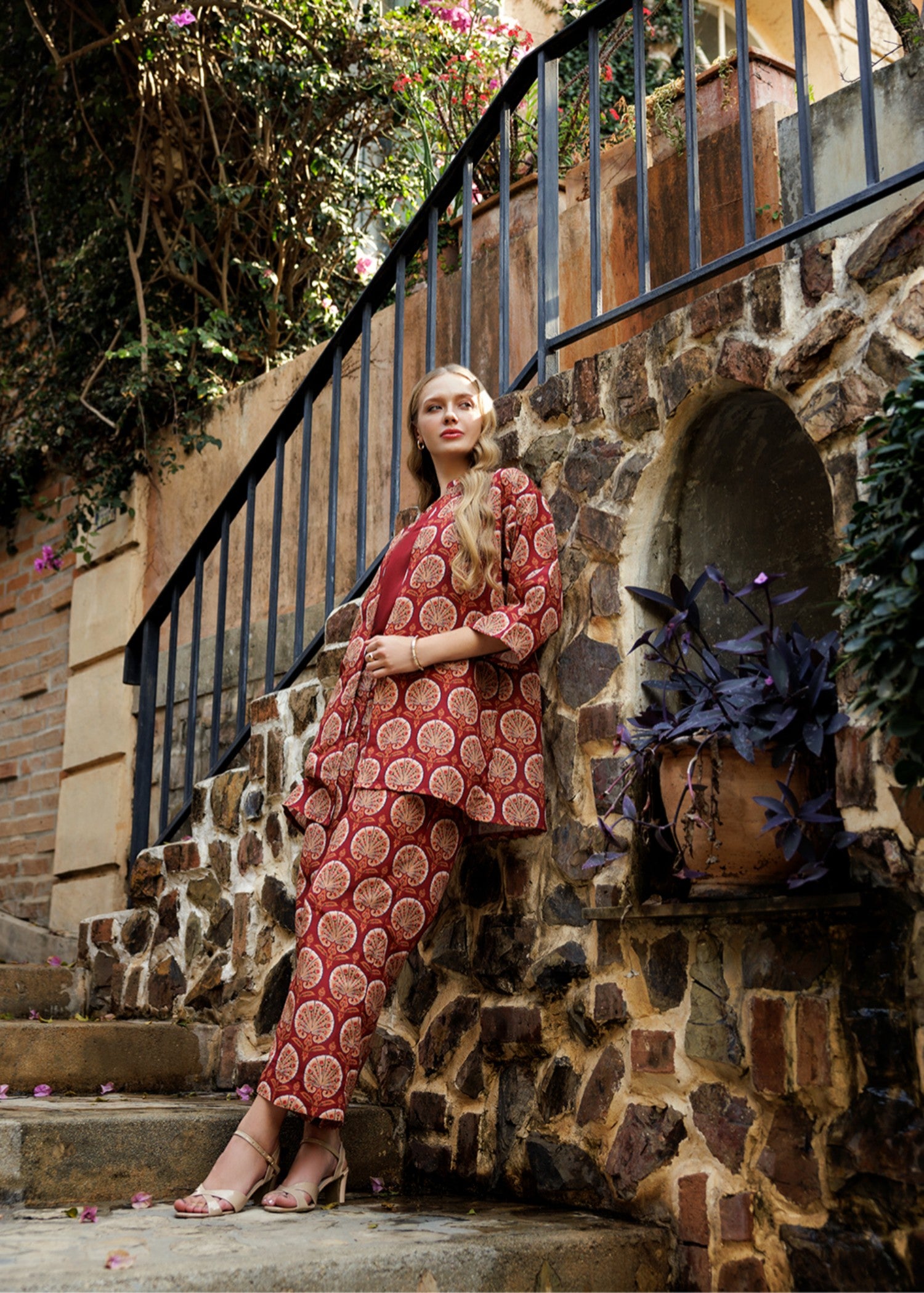 silk finish lawn Gown in Cardinal red