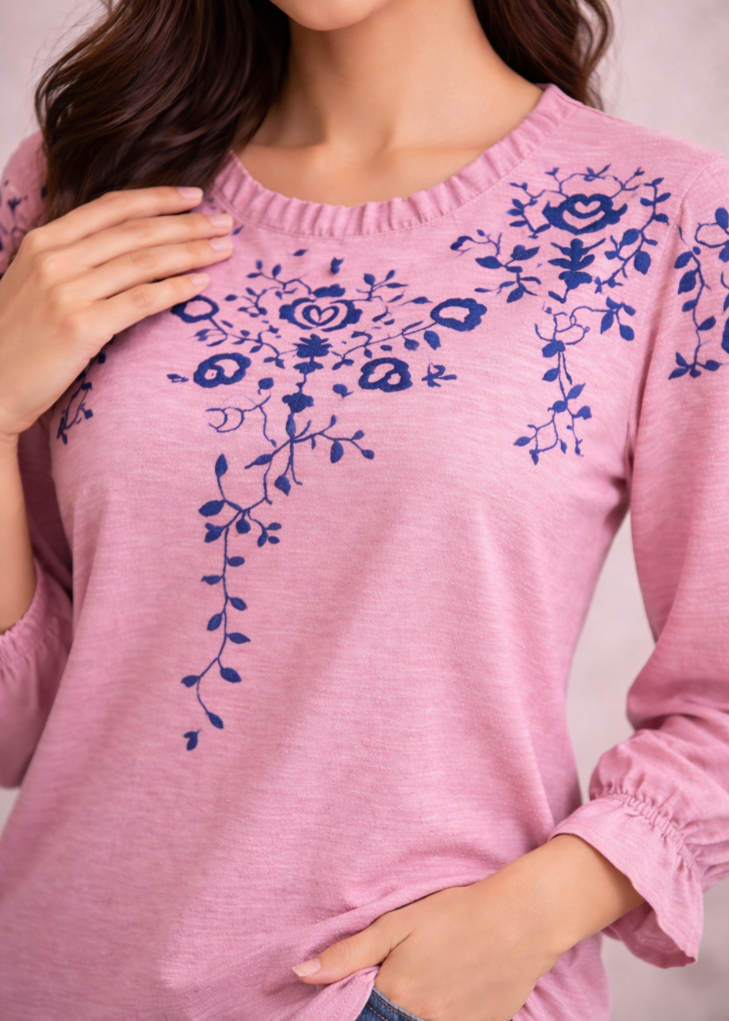 cotton karandi Tunic in Pastel pink