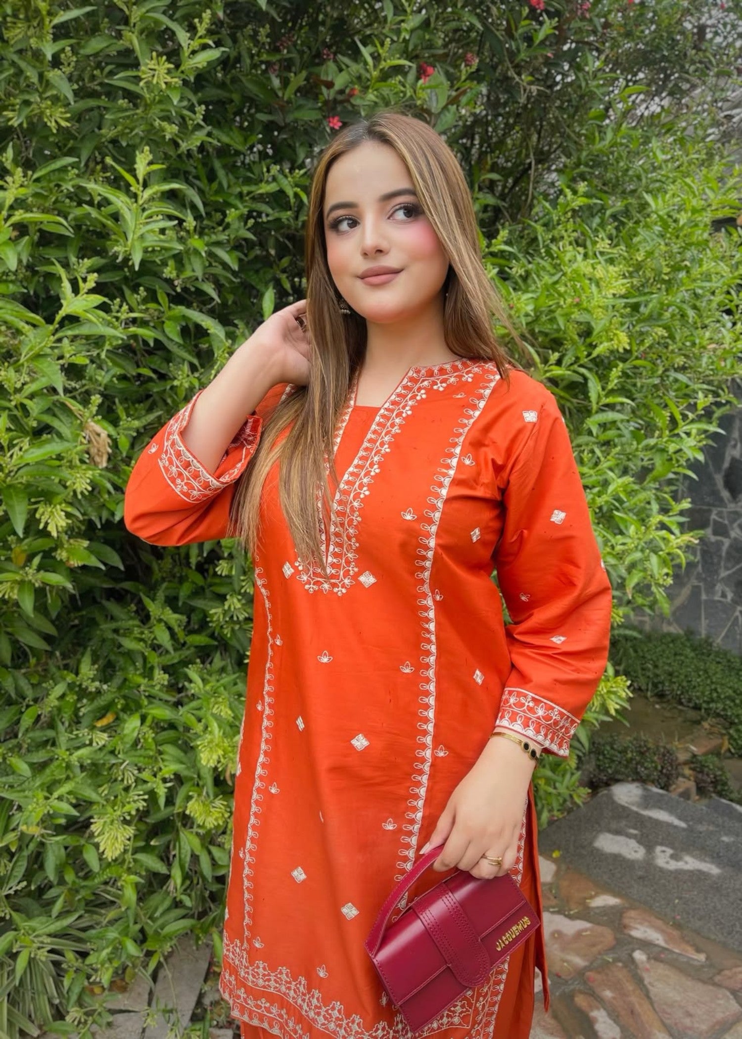 cotton Kurta Set in Yellow-orange