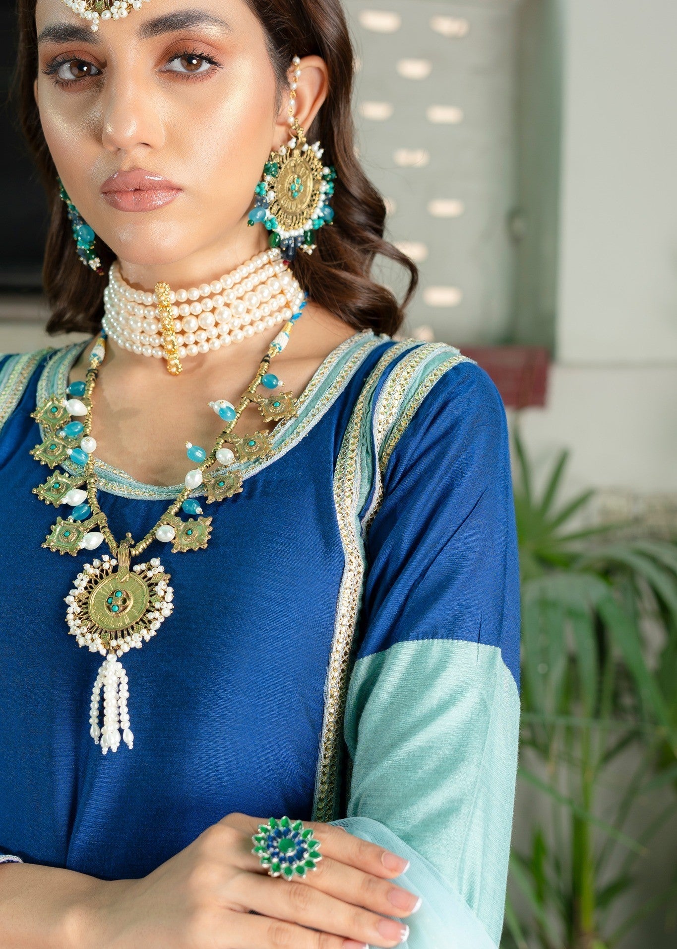 banarsi silk Kurta Set in Blue