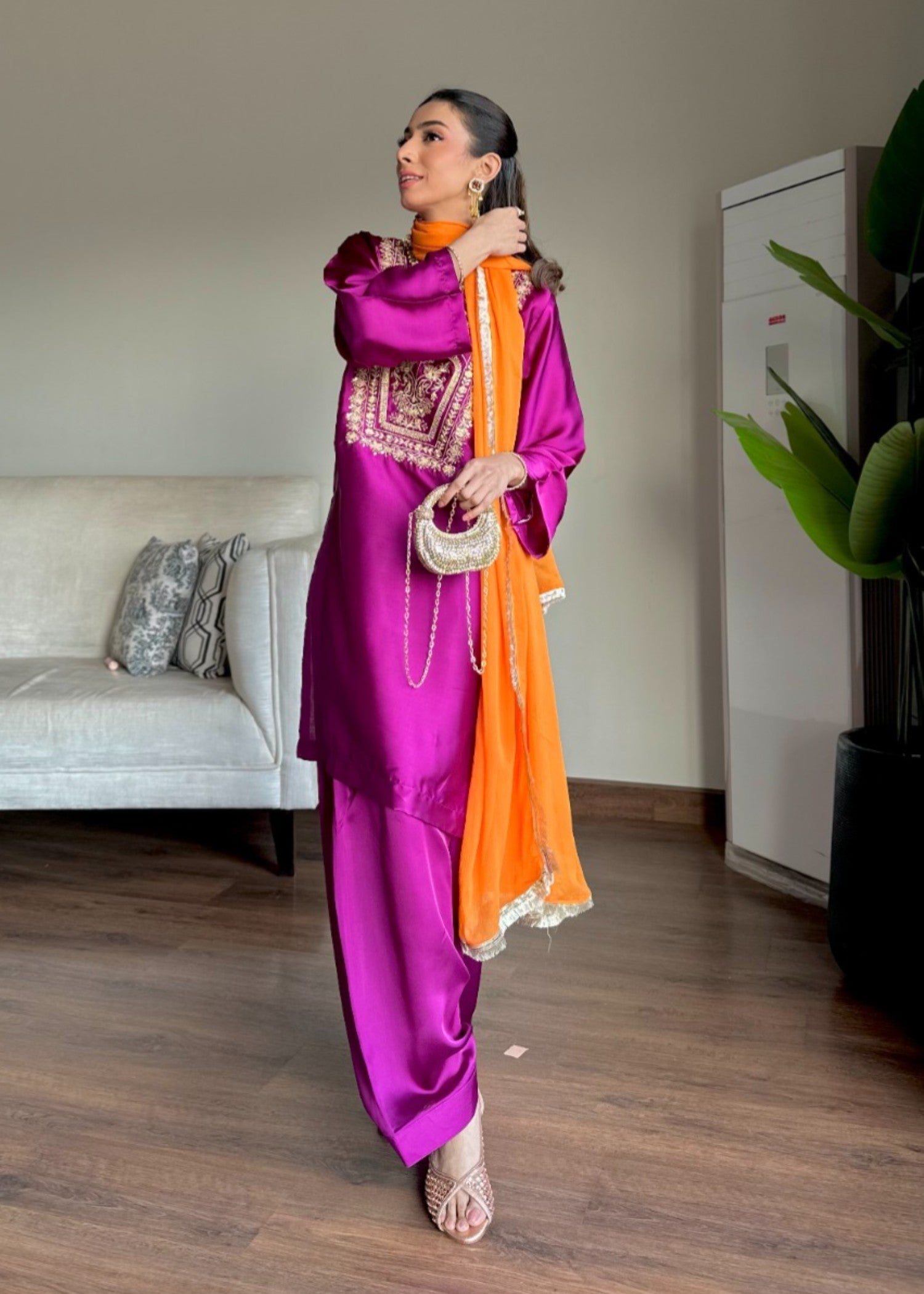 silk Kurta Set in Purple