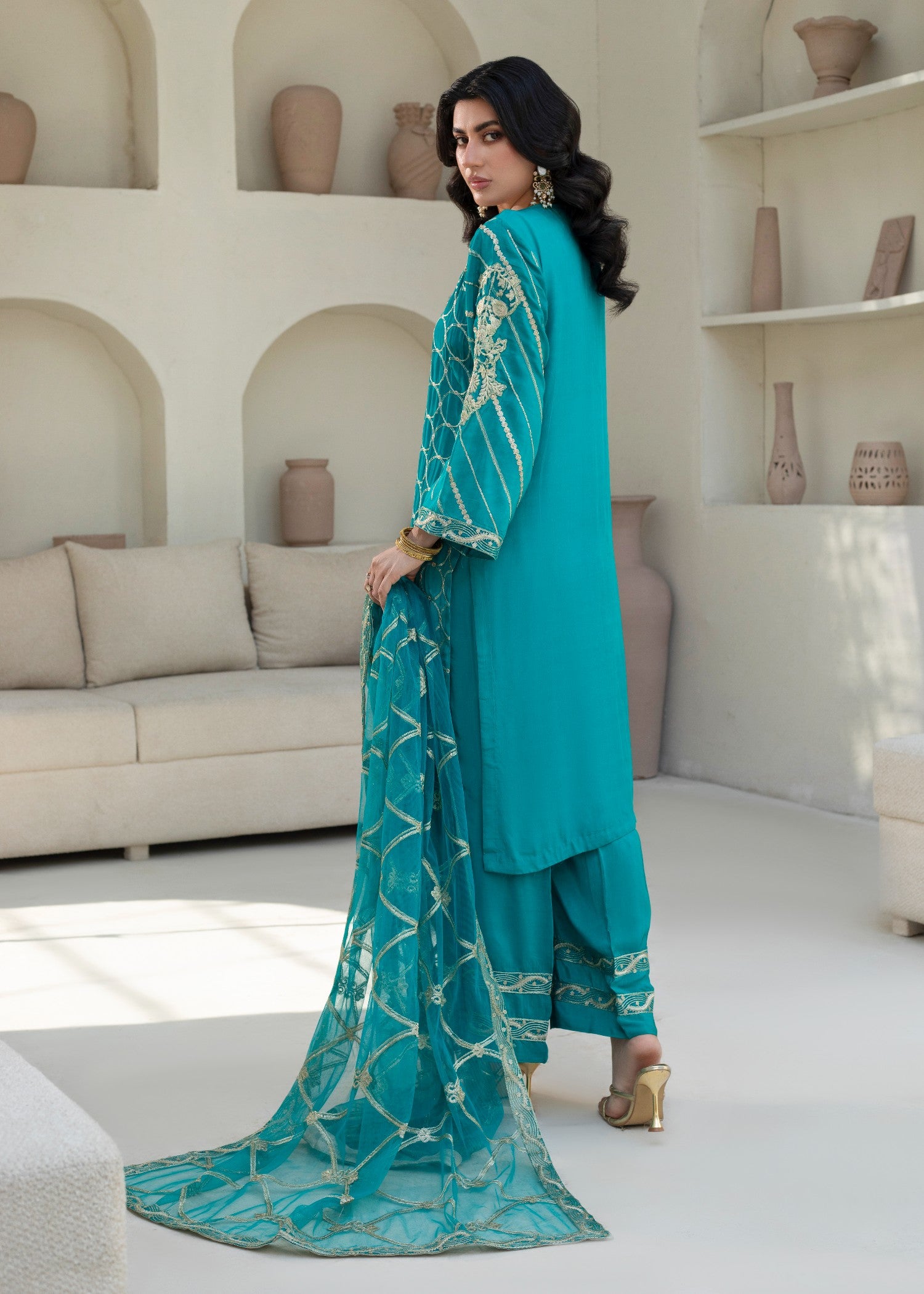 pure silk Kurta Set in Parrot green