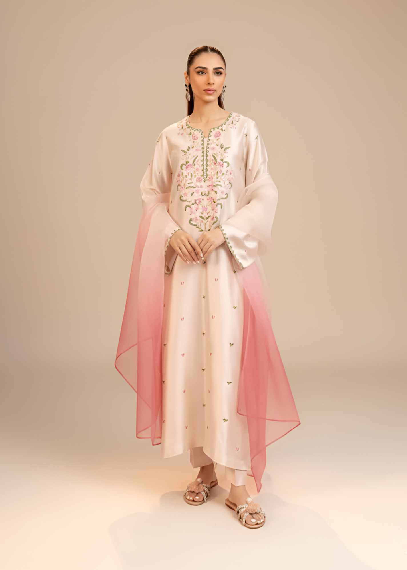 tussar silk Kurta Set in Beige