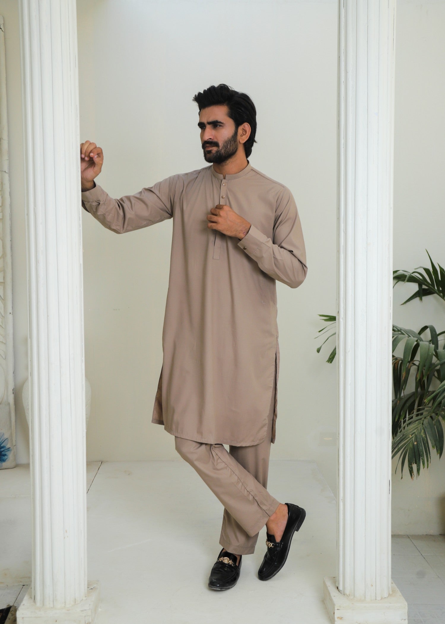 wash & wear Kurta Set in Khaki brown by Hassan Jee Men
