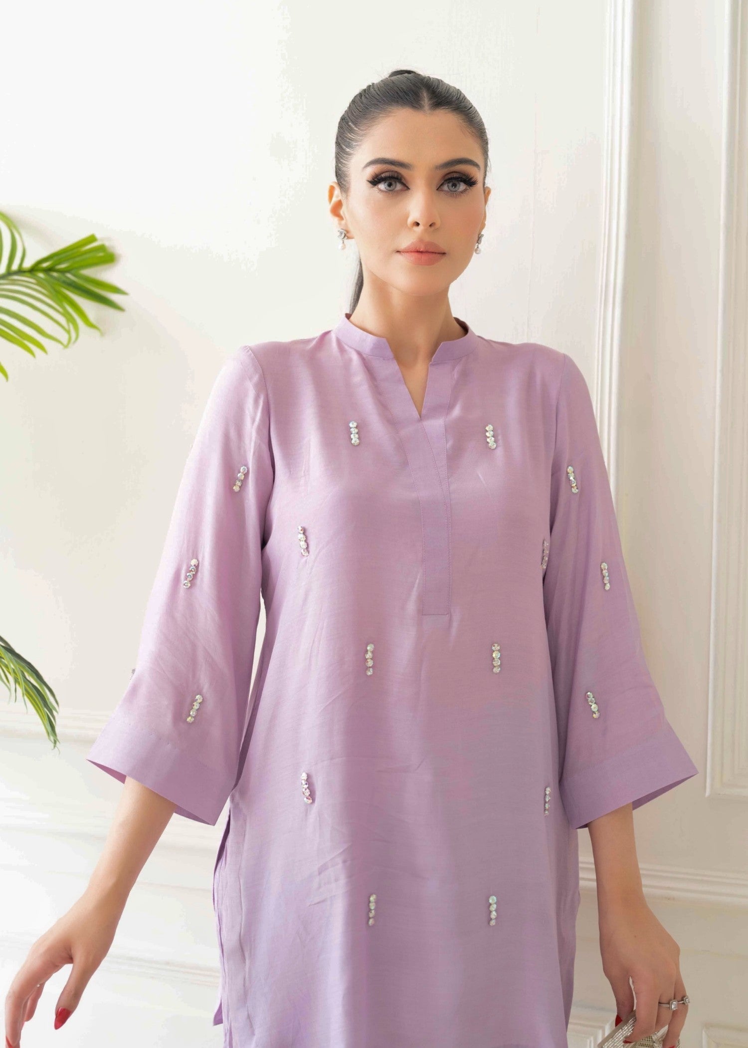 blended kattan silk Kurta Set in Lilac