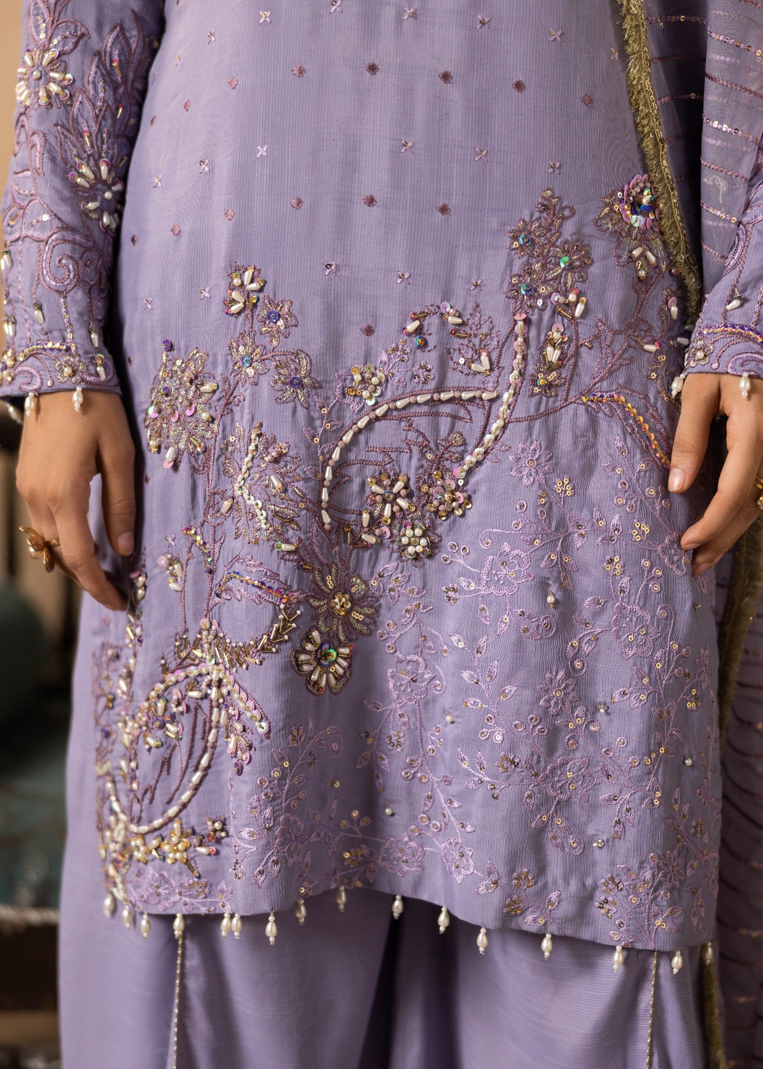 raw silk Kurta Set in Lilac