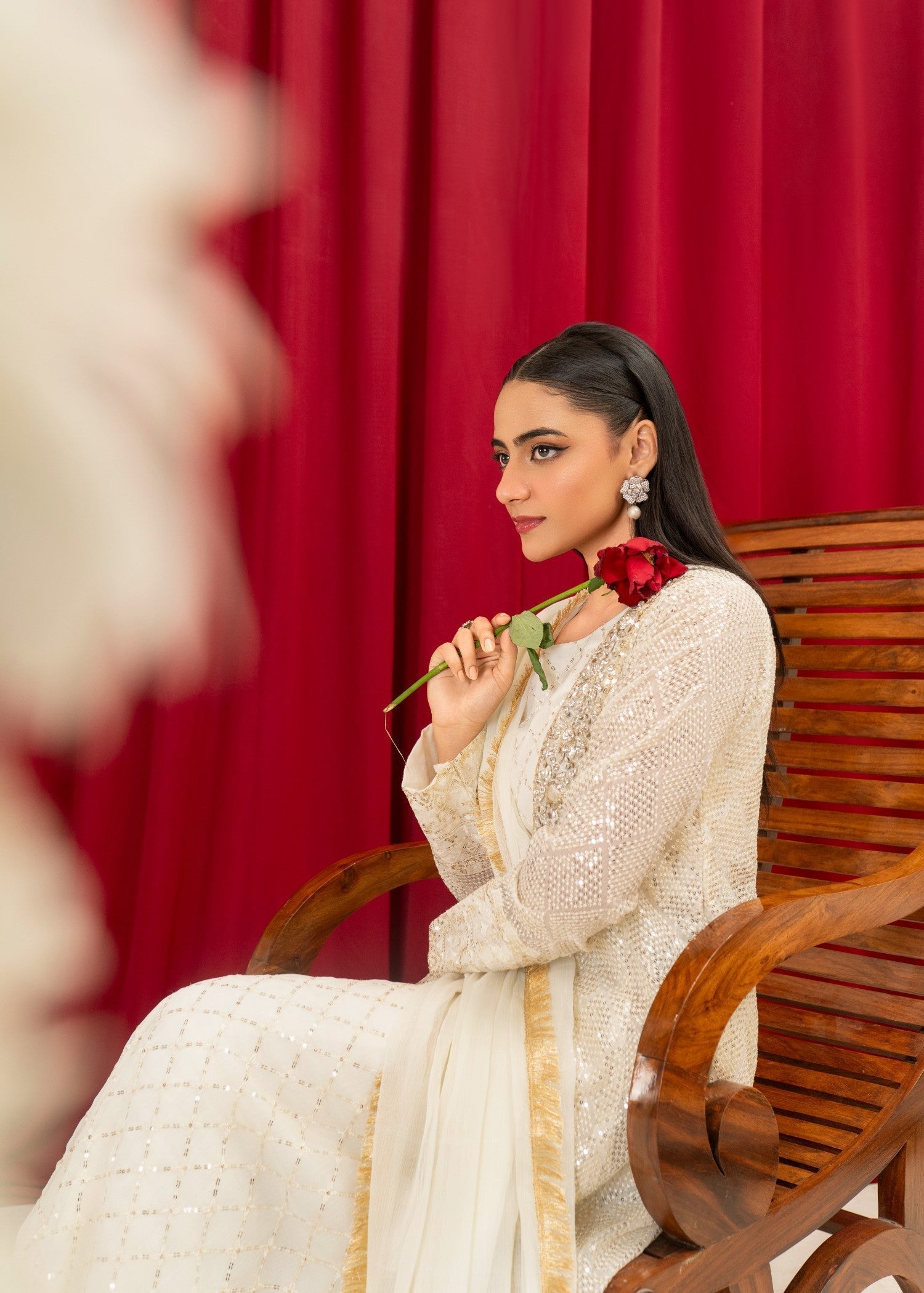 chiffon Gown in Off-white
