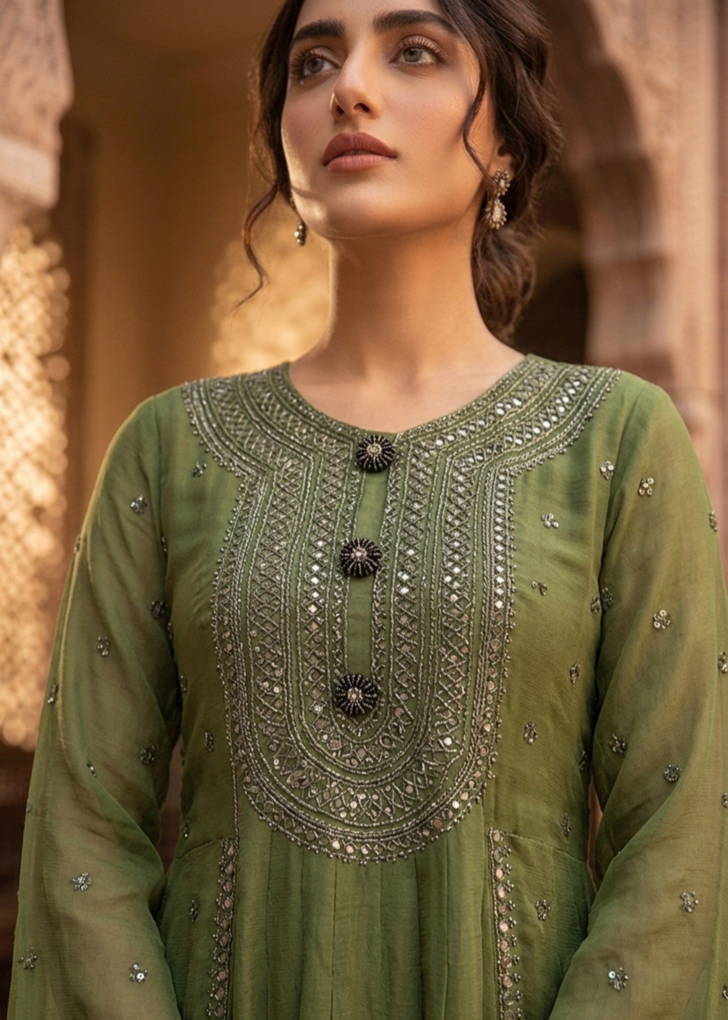 chiffon Short Frock in Green