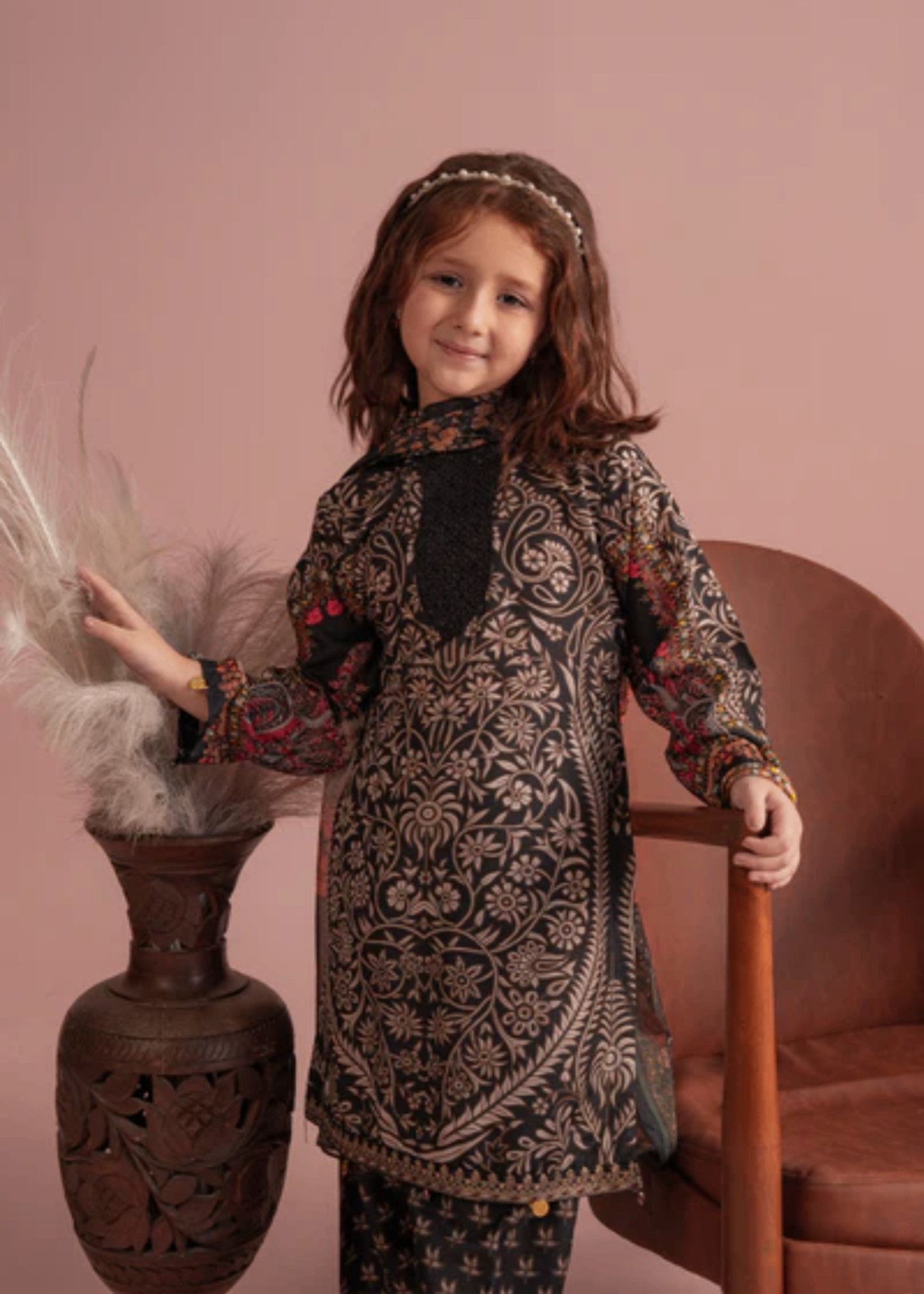 poly lawn Kurta Set in Black