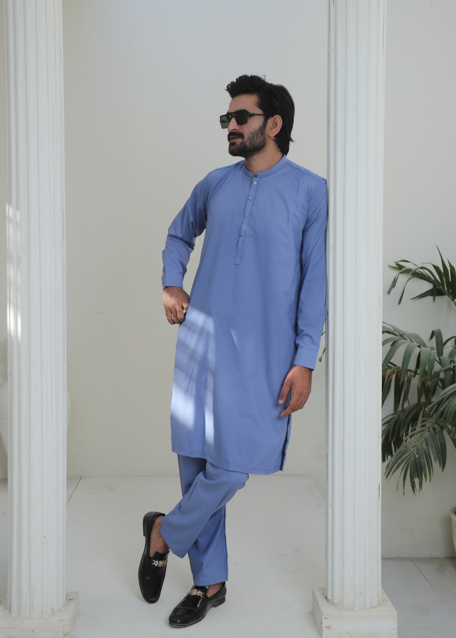 wash & wear Kurta Set in Steel blue