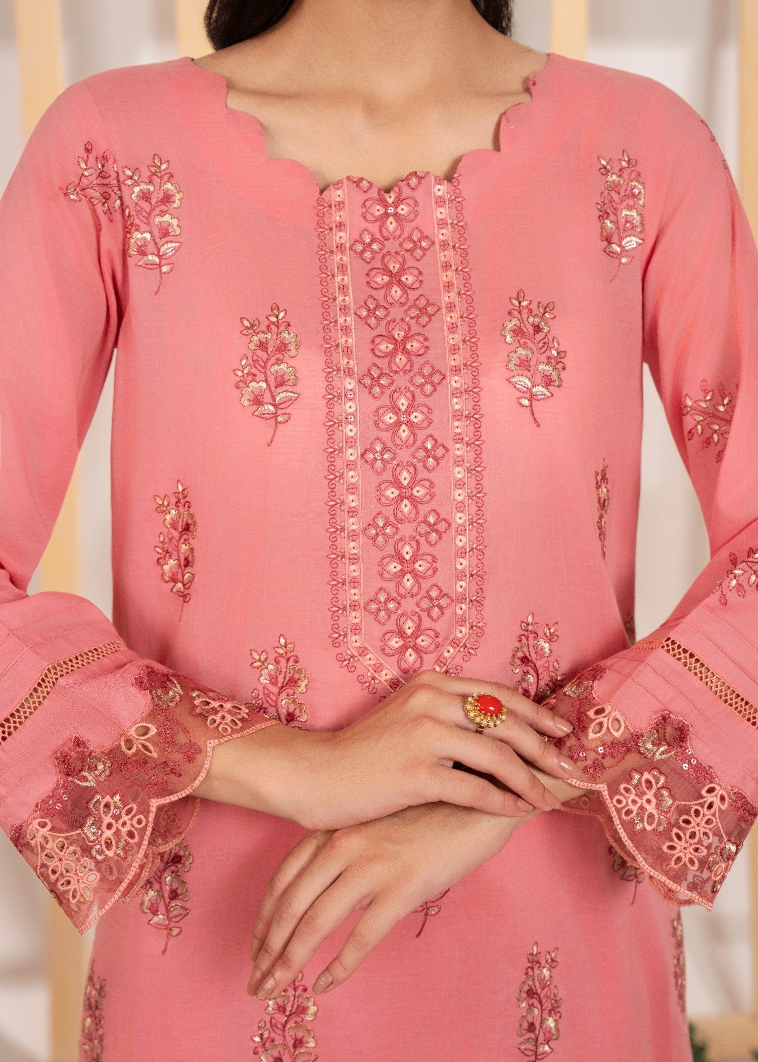 karandi Kurta Set in Baby pink