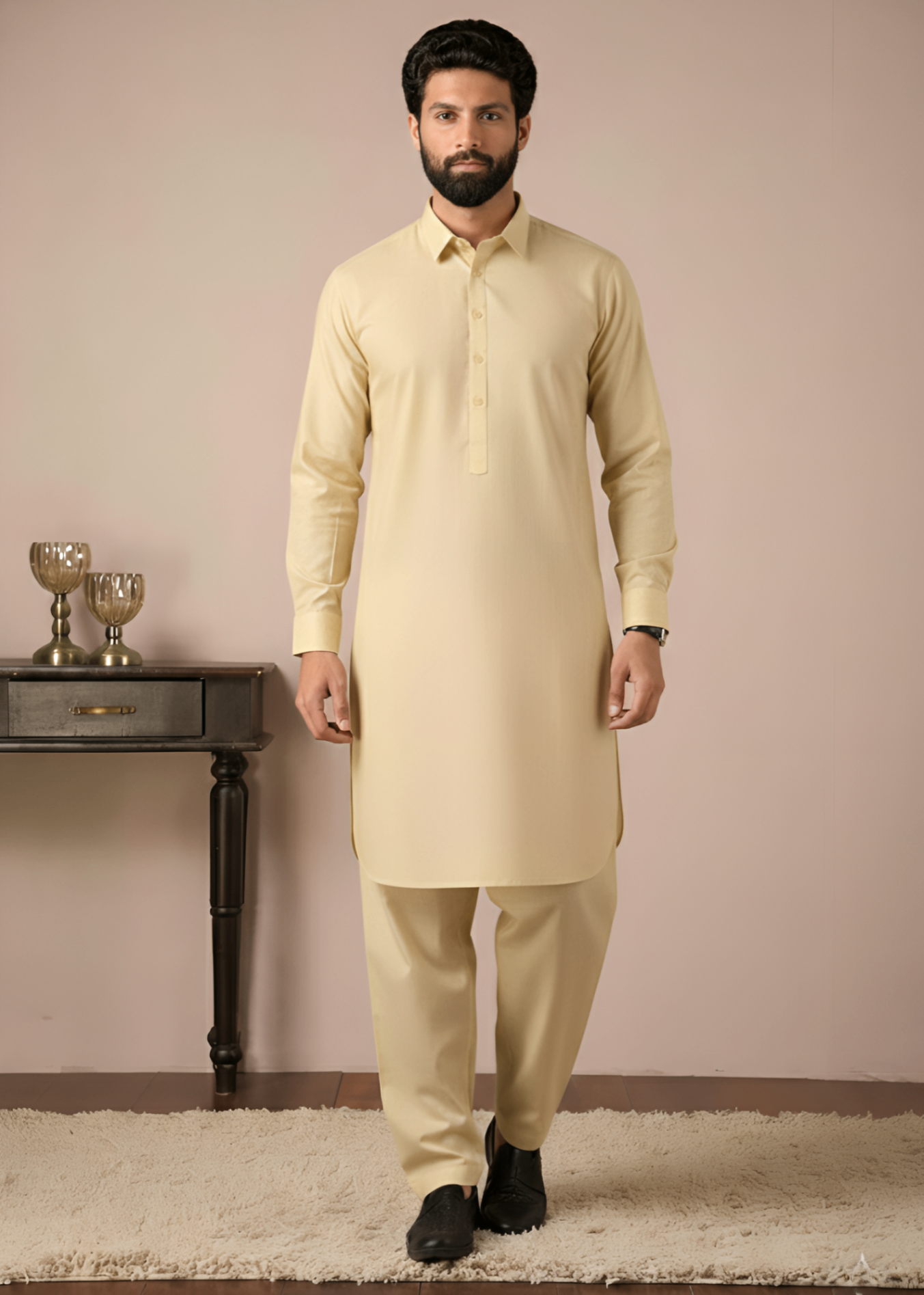 poly viscose Shalwar Kameez in Cream
