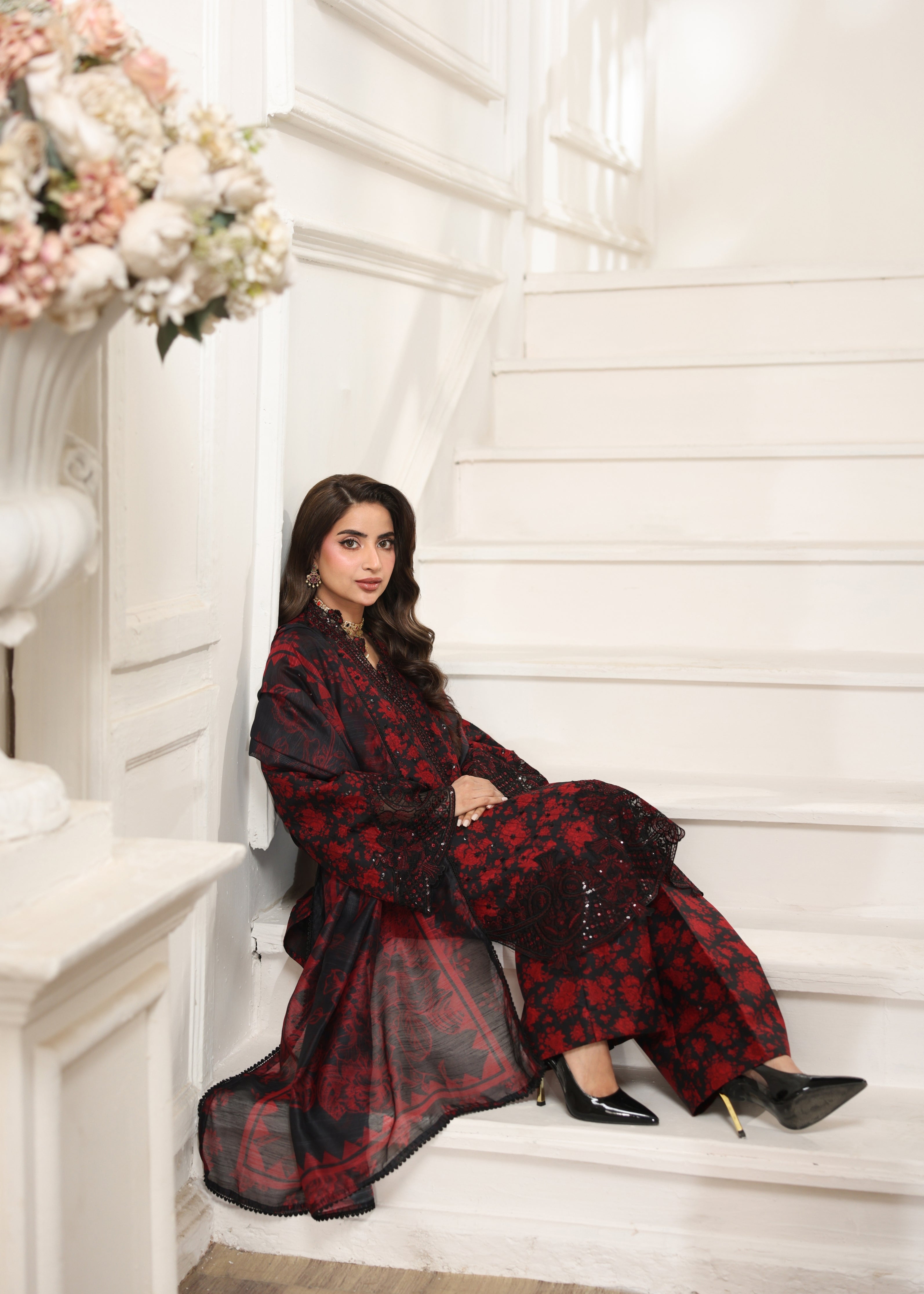 cotton dobby Kurta Set in Blood red