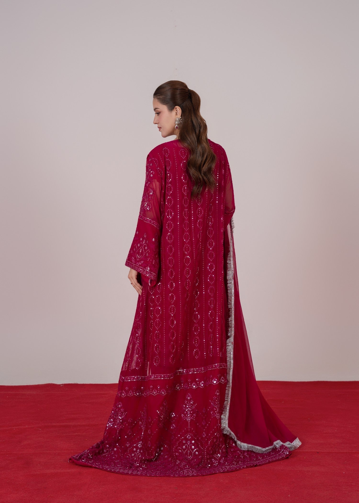 chiffon Gown in Hot pink red