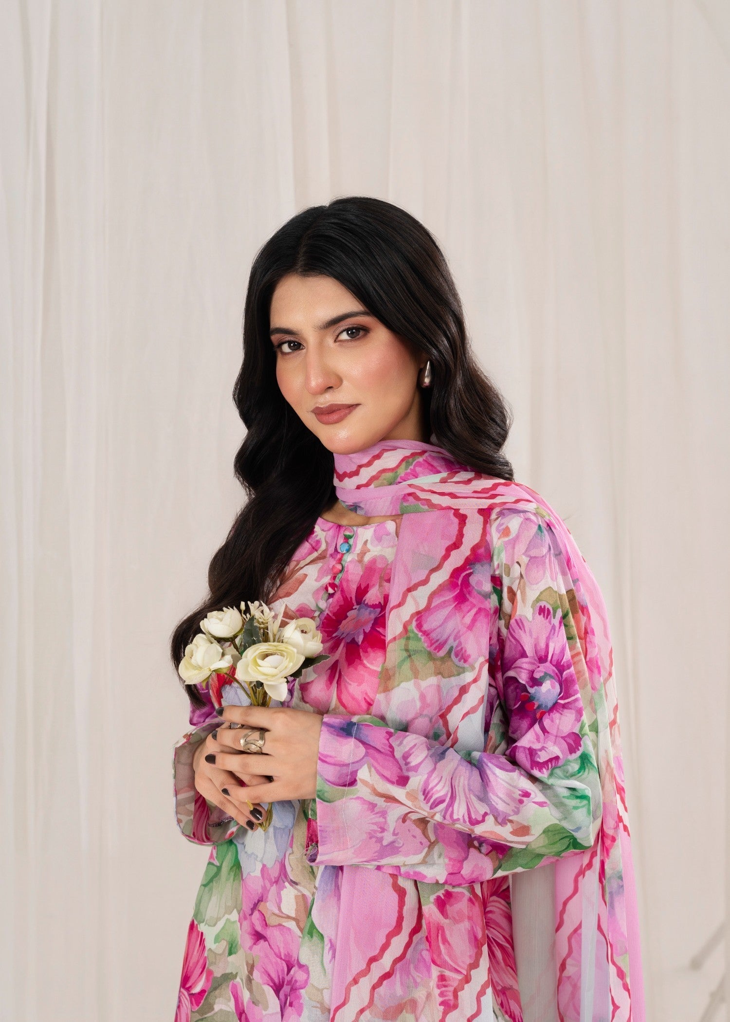lawn Sharara in Hot pink