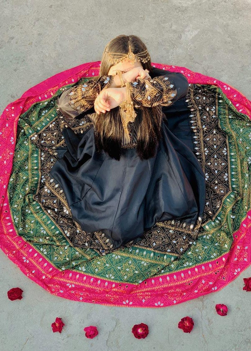 satin silk Anarkali in Black