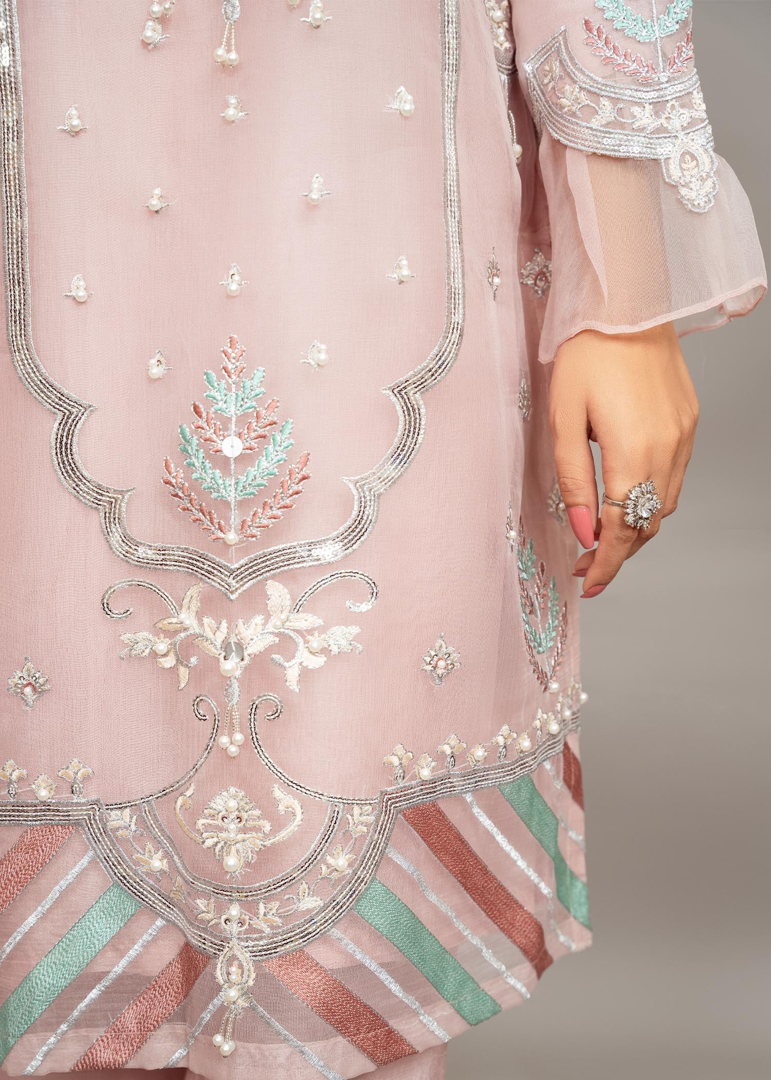 organza Kurta Set in Baby pink