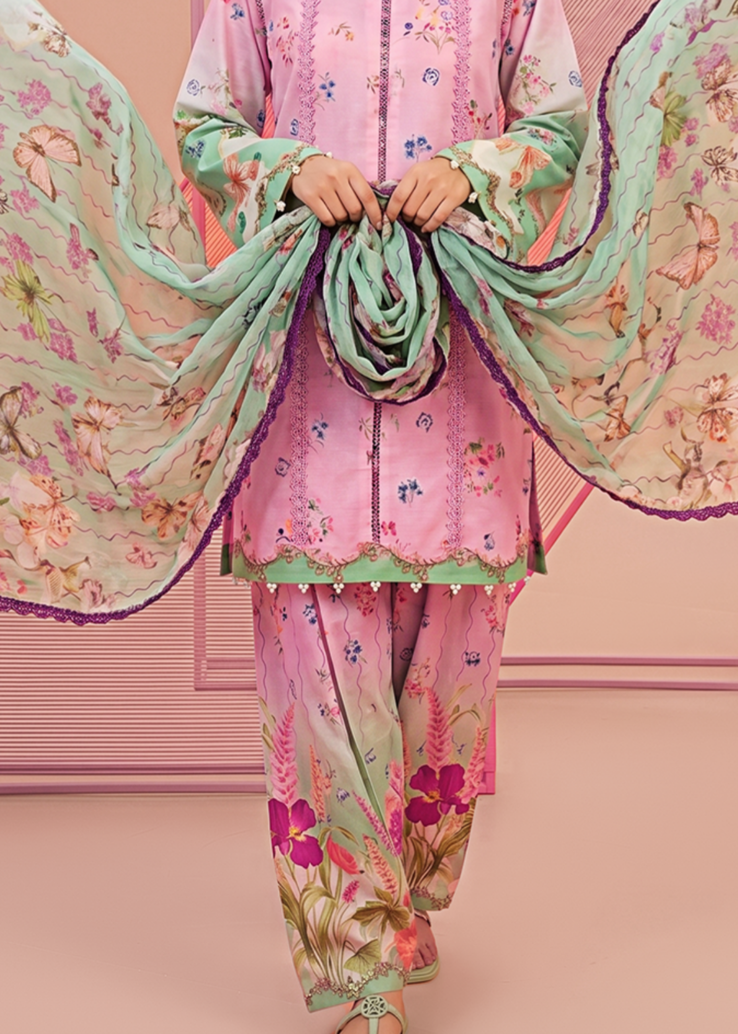 lawn Unstitched in Blush pink, cotton candy pink