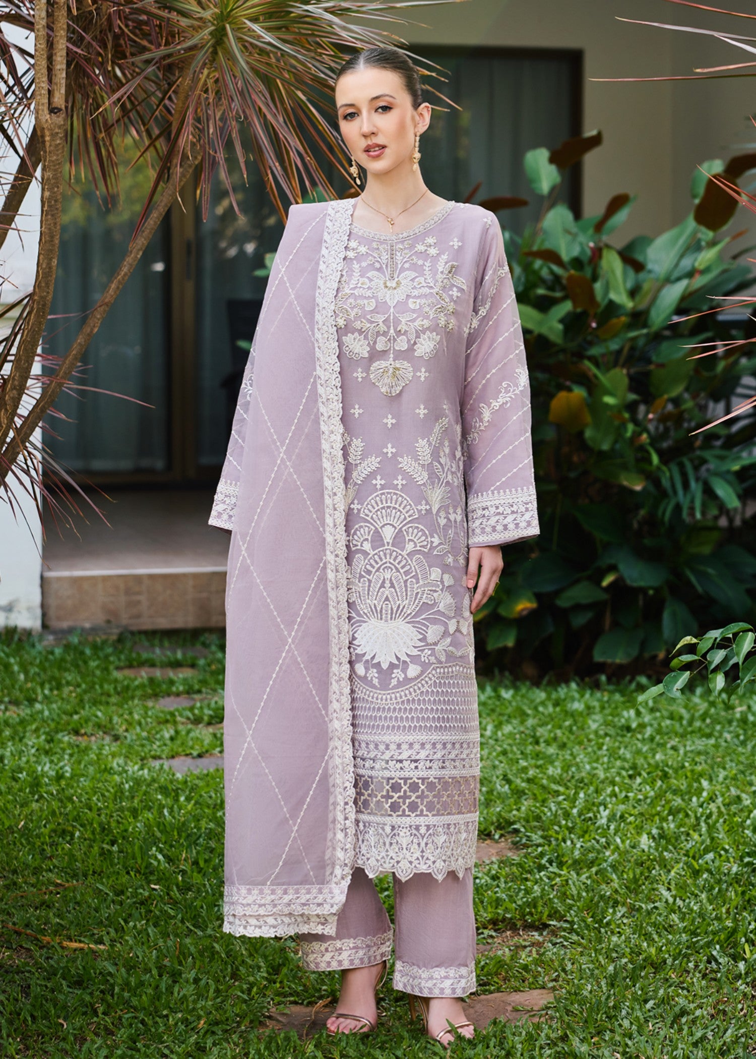 chiffon Kurta Set in Purple ash