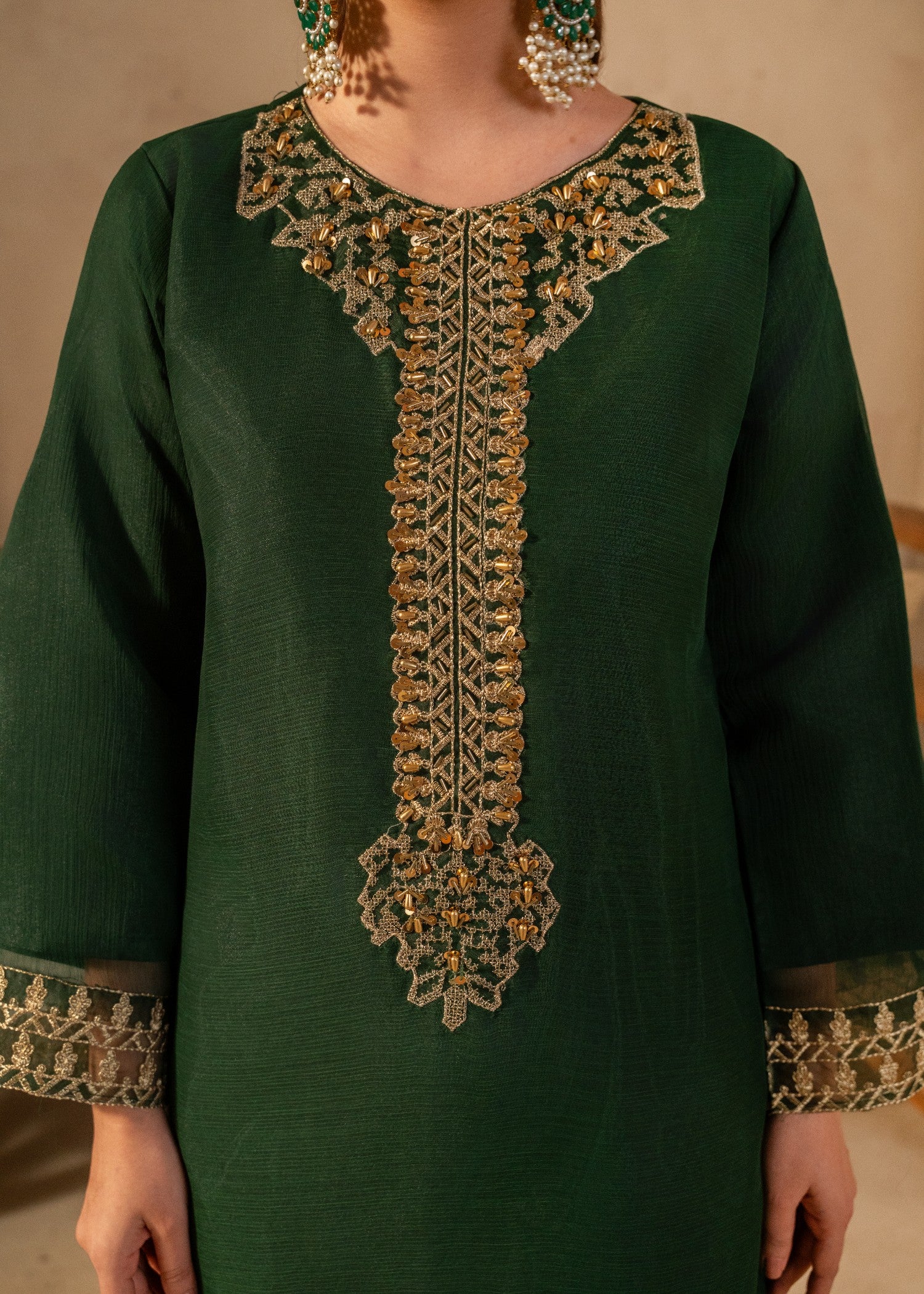 chiffon Kurta Set in Dark green