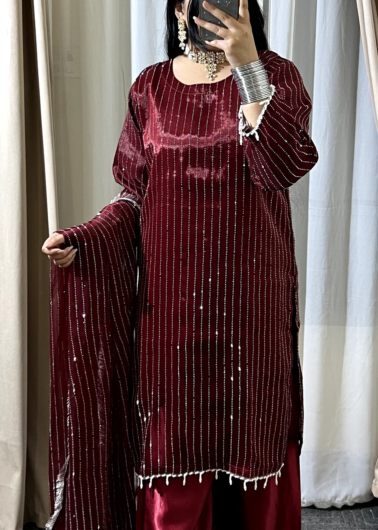crinkle Kurta Set in Maroon